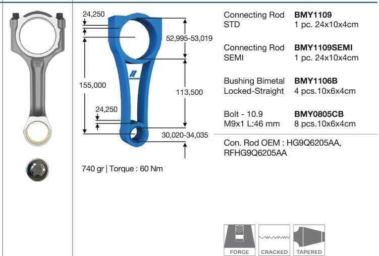 Piston Kolu Transit V.362 V.363 2.0Ecoblue Euro6.2 Bkfa, Bkfb, Bkfc, Bkfd, Bkra, Bkrb Ecoblue Euro 6.2 S Max, Galaxy, Transit Custom, Tourneo Custom V362 V363, Panther C Bmy 1109