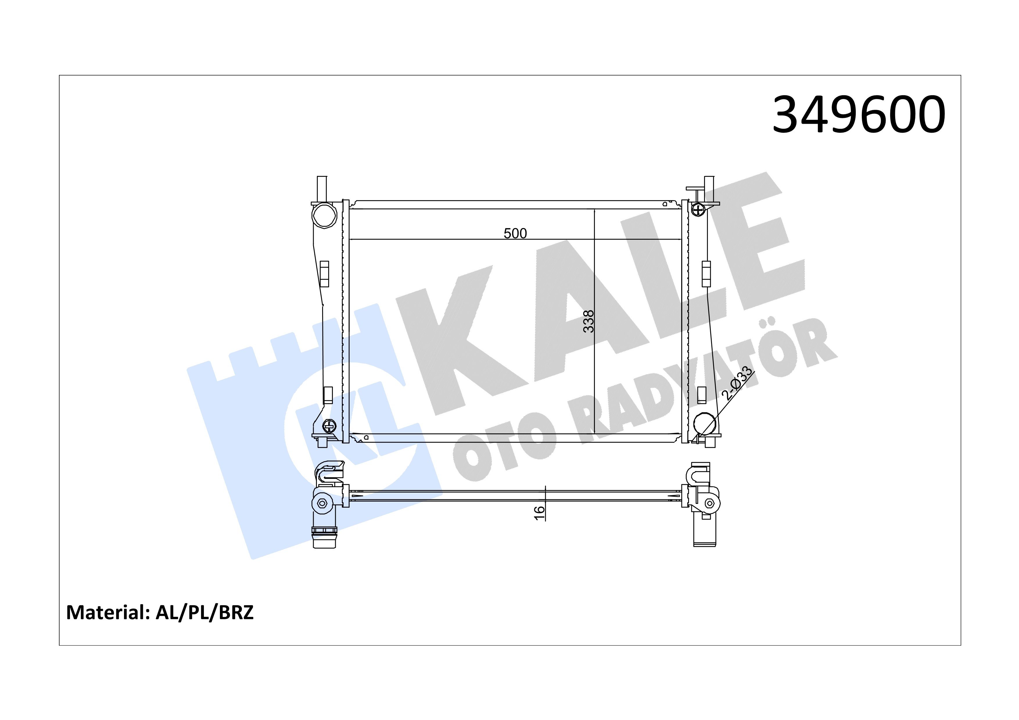 Radyatör (Brazing) Fiesta 1.4 Benzinli 02> (500X338x16) 16Mm Kale 349600
