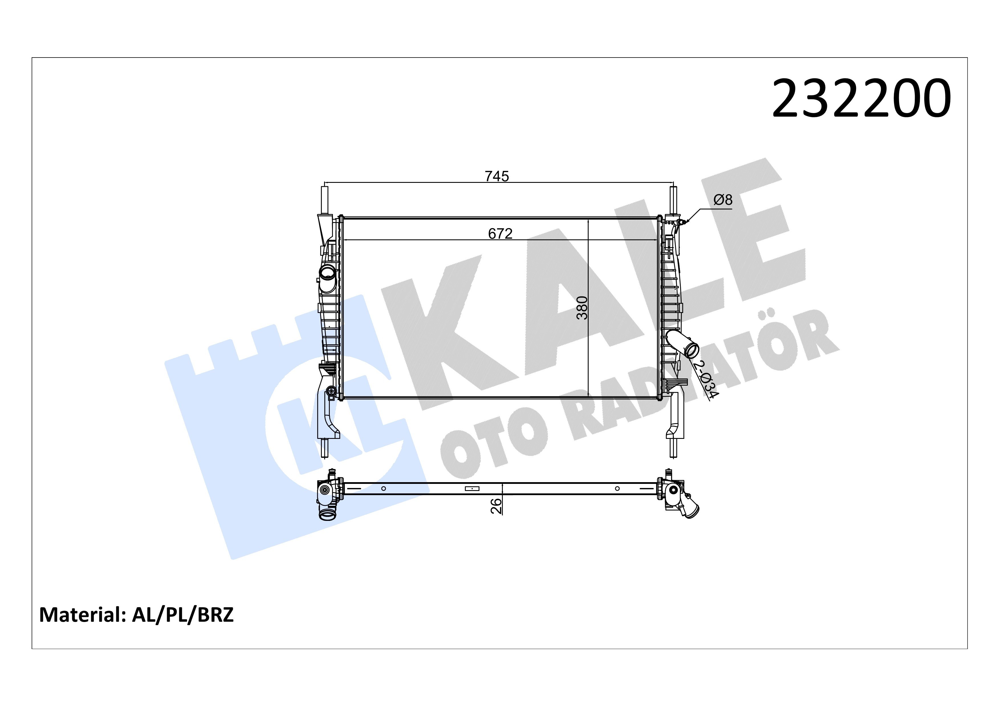 Radyatör Brazing Transit V.347 06>14 2.2 2.4 Tdci ( -Ac ) Kale 0222291AB