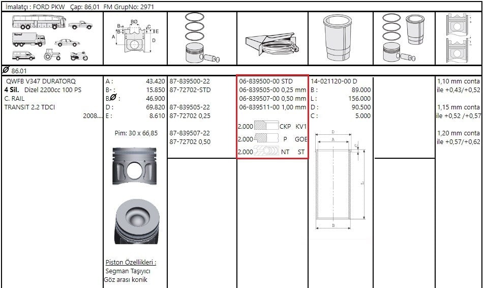 Segman 0.25 86.00 (Ö.Çeker) V.184 2.0 Tdci 1 F.Mogul 06-839505 00