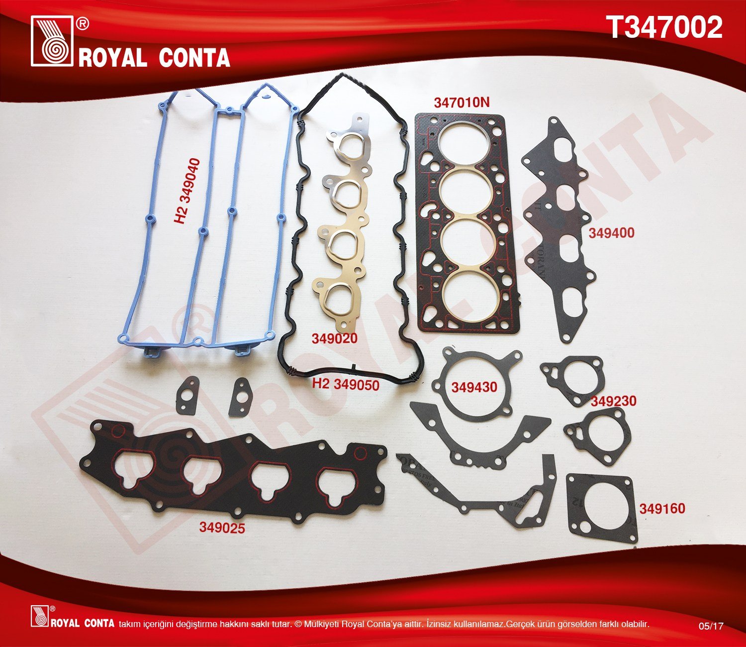 Takım Conta (Keçesiz) Escort Mondeo 1.8 16V 96> Royal T347002