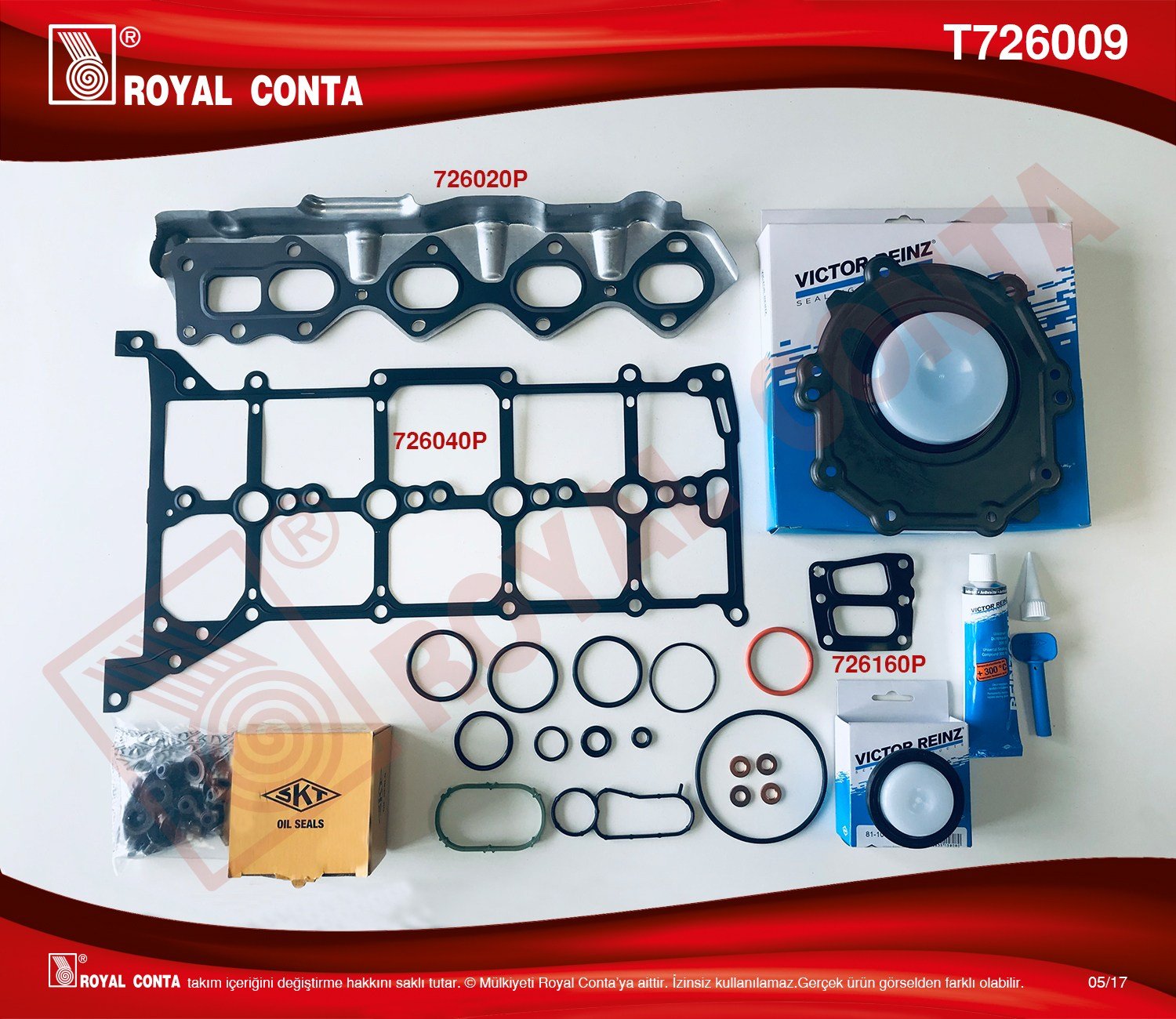 Takım Conta Transit V.362 V.363 2.0Ecoblue 17> (V.Reınz Keçeli + Skt Subap Lastikli+Egzoz Manifoldu) Royal T726009