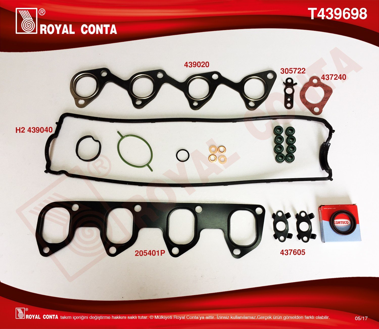 Takım Conta Üst Connect 1.8Tdci 02> Reınz Keçeli Subap Lastikli Royal T439698