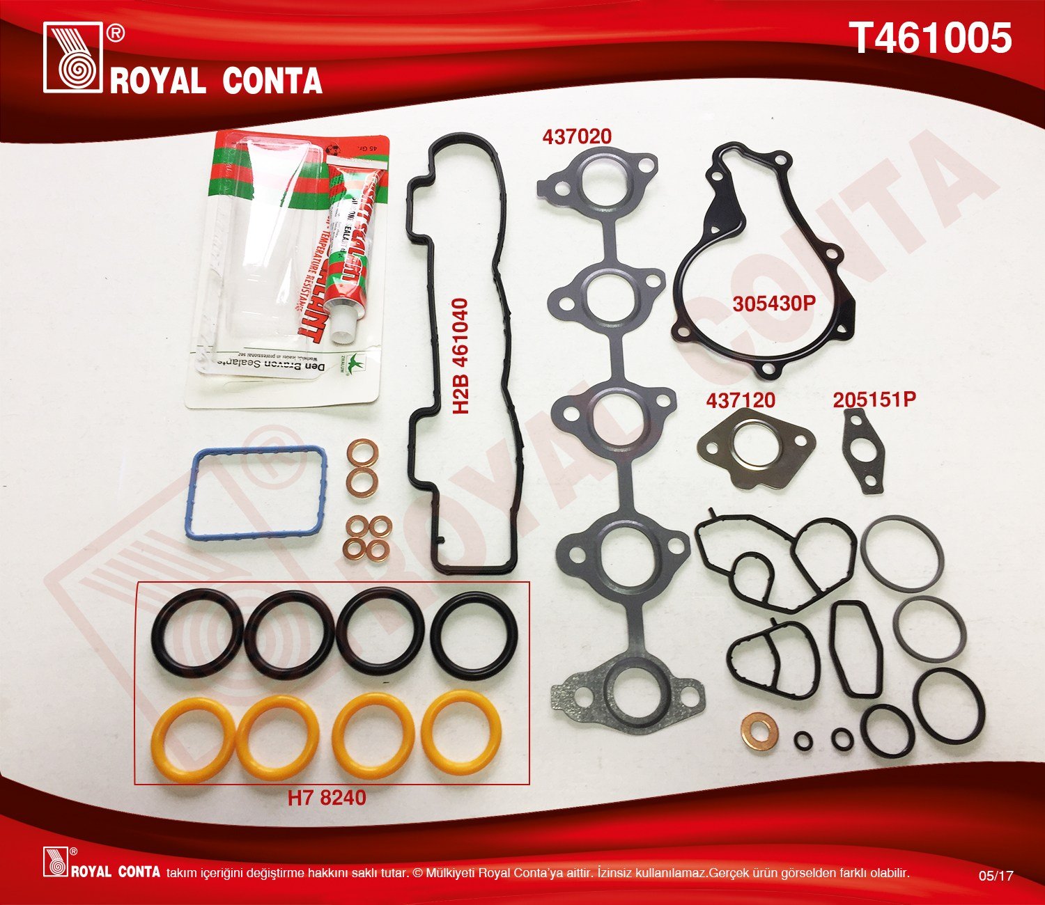 Takım Conta(Keçesiz Subap Lastiksiz) Focus 1.6Tdci C.Max 306 307 C3 C4 1.6Hdı 04> Royal T461005