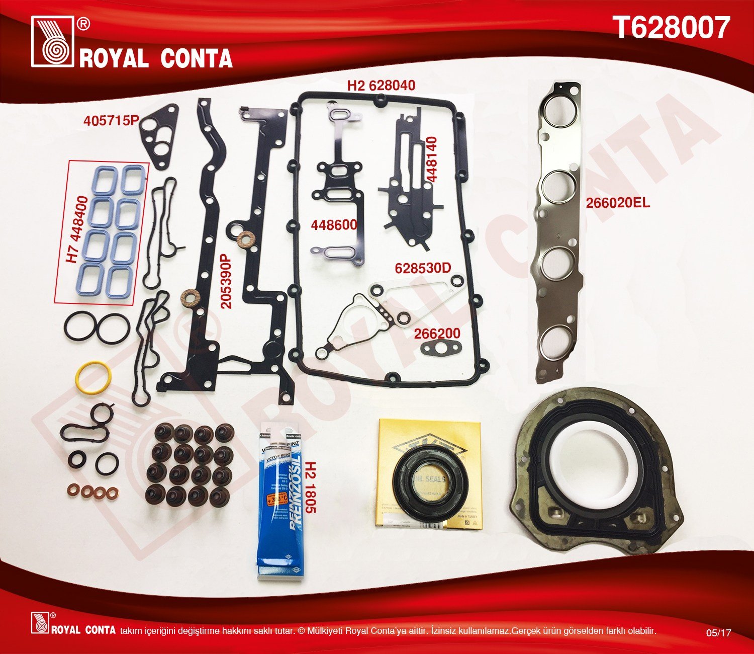 Takım Conta(Skt Keçe Ö.Çek)Transit V.347 V.362 12> Euro5 (Isı Siperliksiz) Boxer Jumper Iıı 2.2Hdı 12> Royal T628007