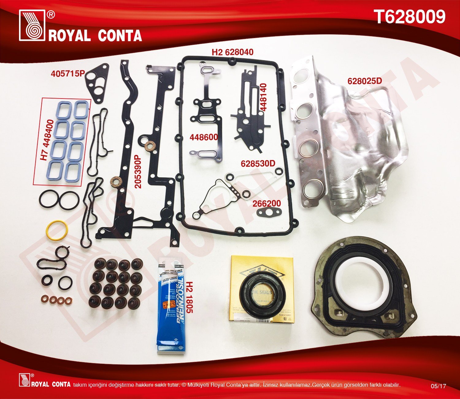 Takım Conta(Skt Keçe Ö.Çek)Transit V.347 V.362 12> Euro5 (Isı Siperlikli) Boxer Jumper Iıı 2.2Hdı 12> Royal T628009
