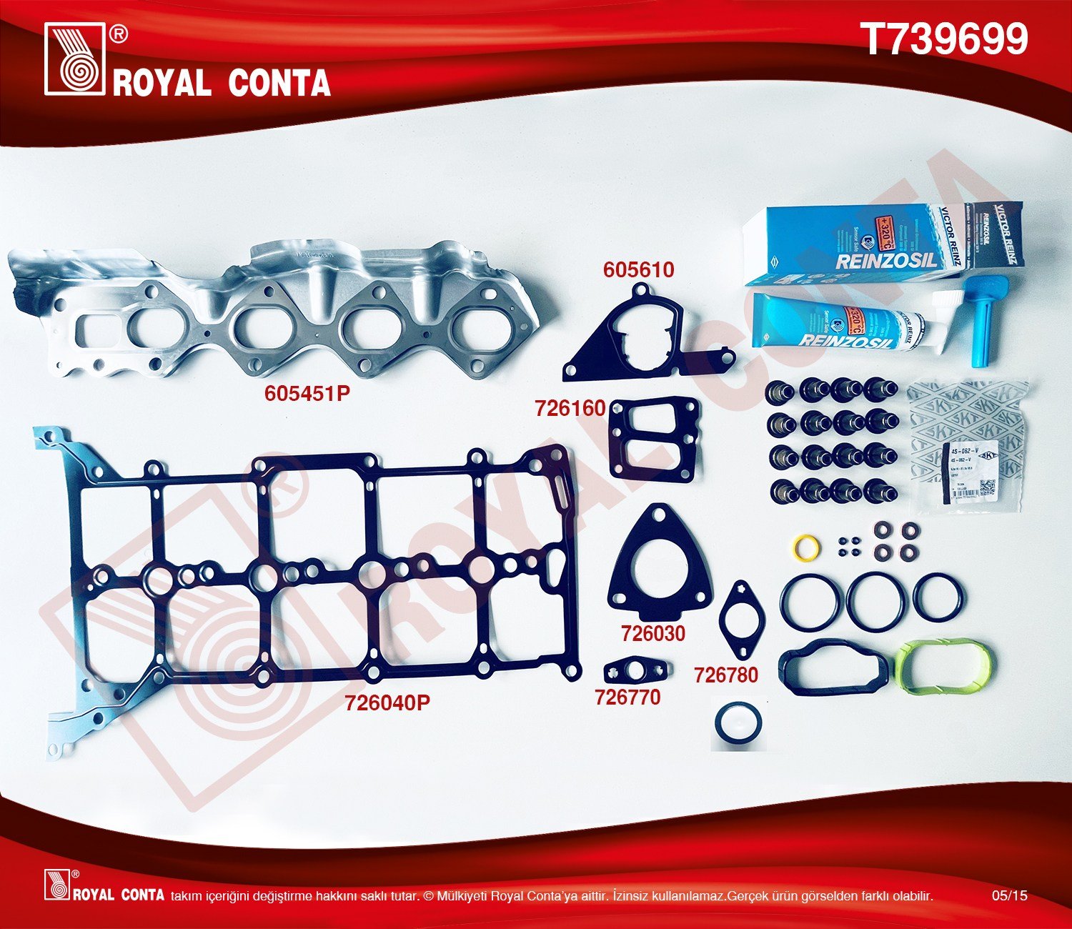 Üst Takım Conta Transit V.362 V.363 2.0Ecoblue 19> Reınz Keçeli Skt Sübap Lastikli (Skcsiz) Royal T739699
