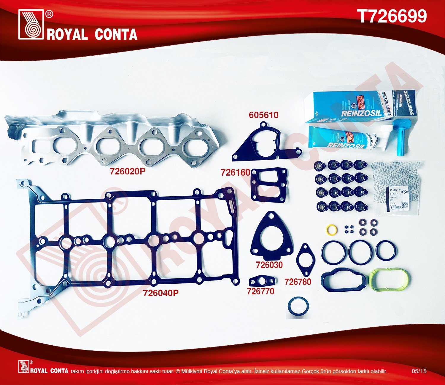 Üst Takım Conta Transit V.362 V.363 2.0Ecoblue 17> Reınz Keçeli Skt Sübap Lastikli (Skcsiz) Royal T726699
