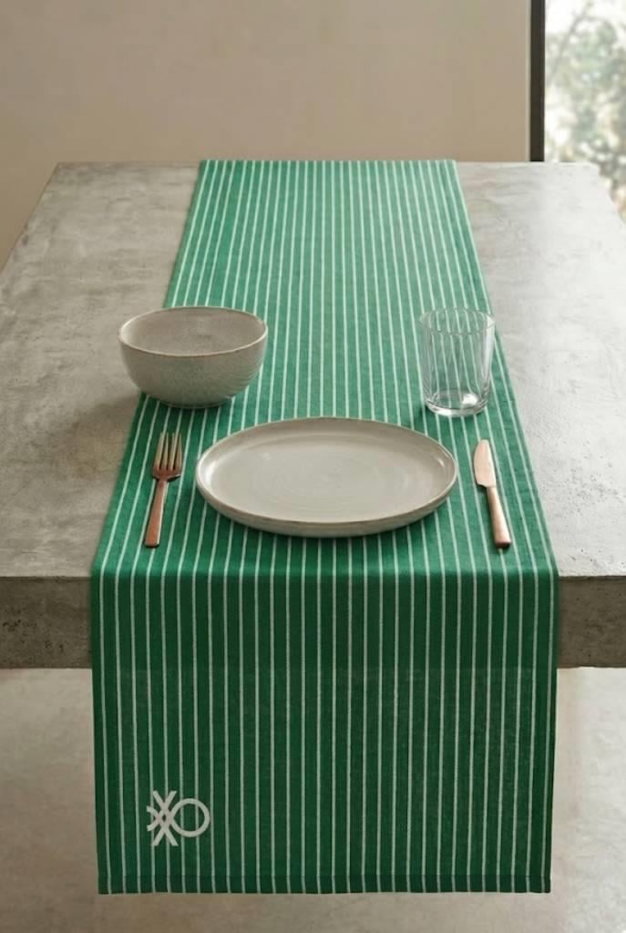 Be-28458-Gr  %100 Pamuk Yeşil Çizgili  40*140 Cm Runner