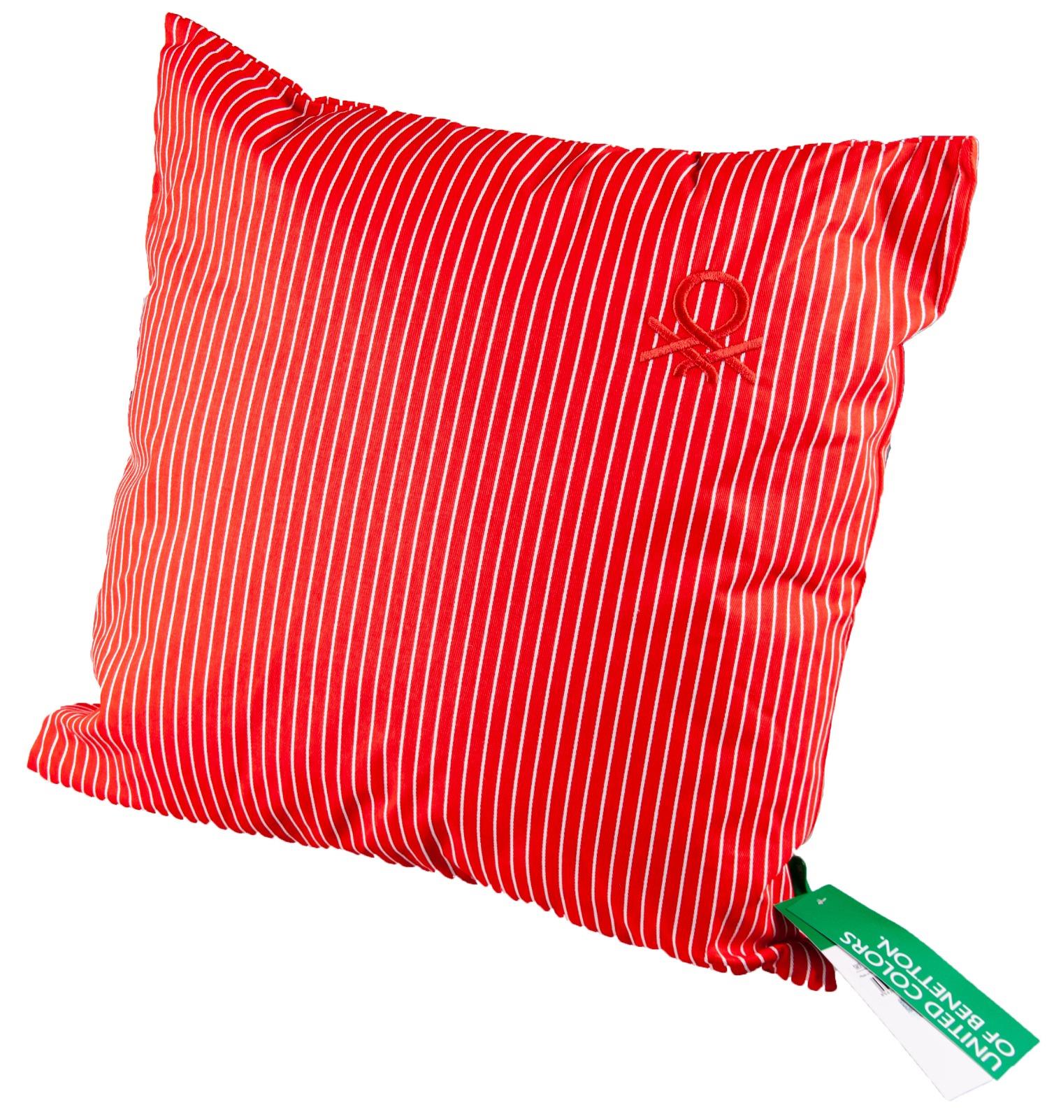 Benetton 100% Pamuk 45*45 Cm Çizgili Kırlent Dolu Kırmızı Çizgili