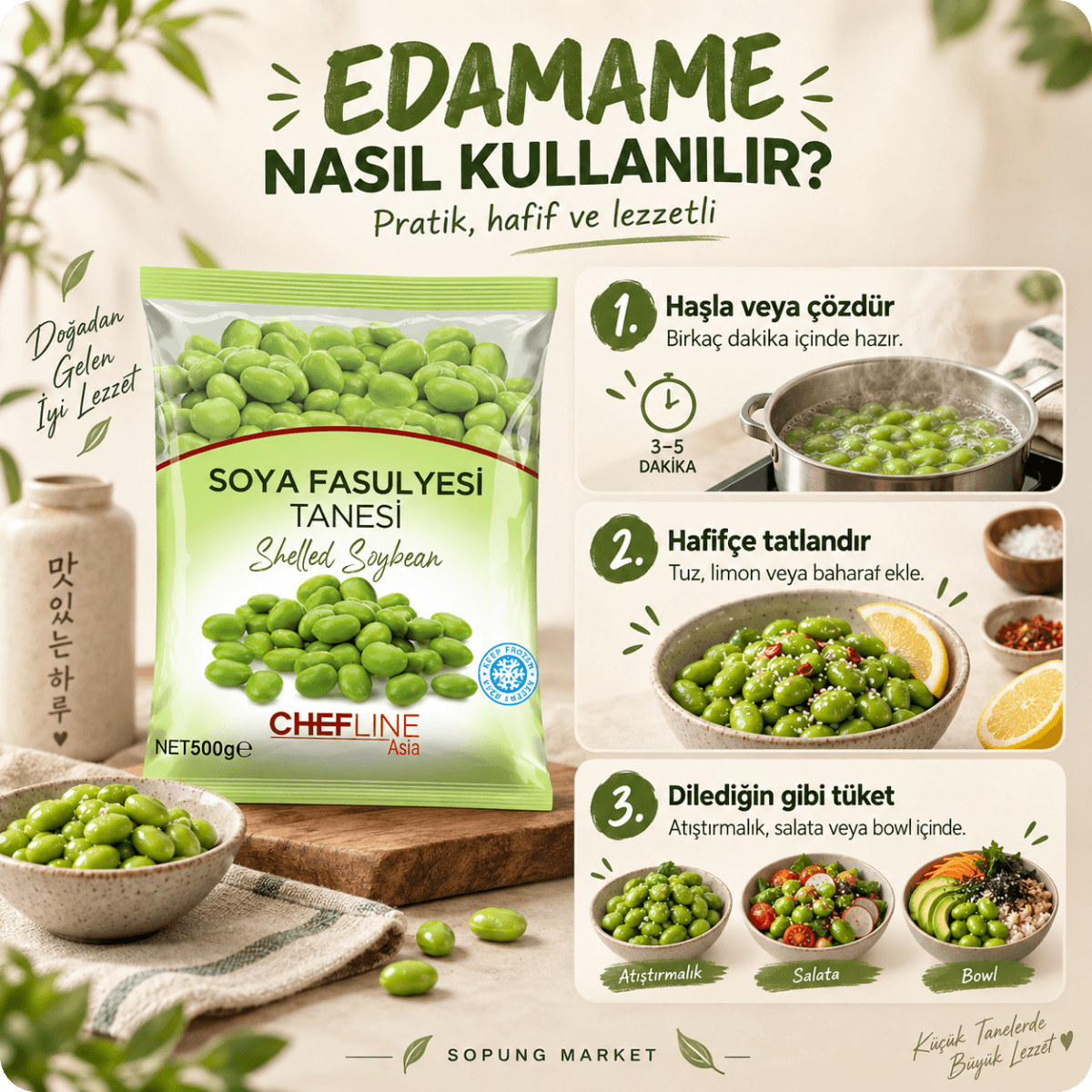 Chefline Asia Soya Fasulyesi Tanesi 500 g – Dondurulmuş Edamame
