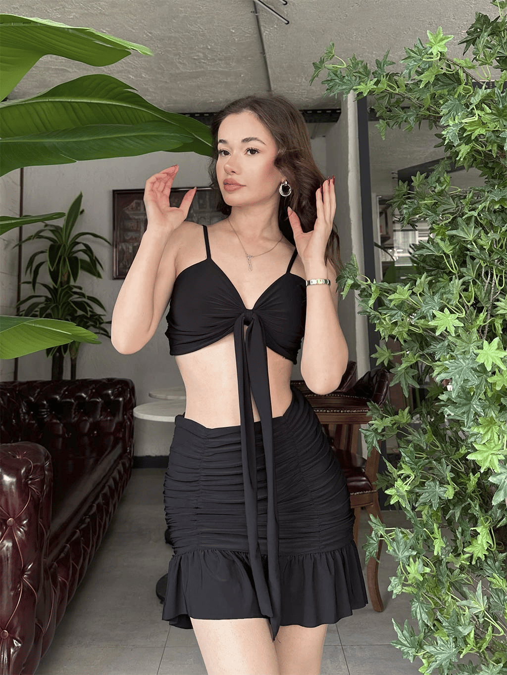 Bağlamalı Crop Etek Takım