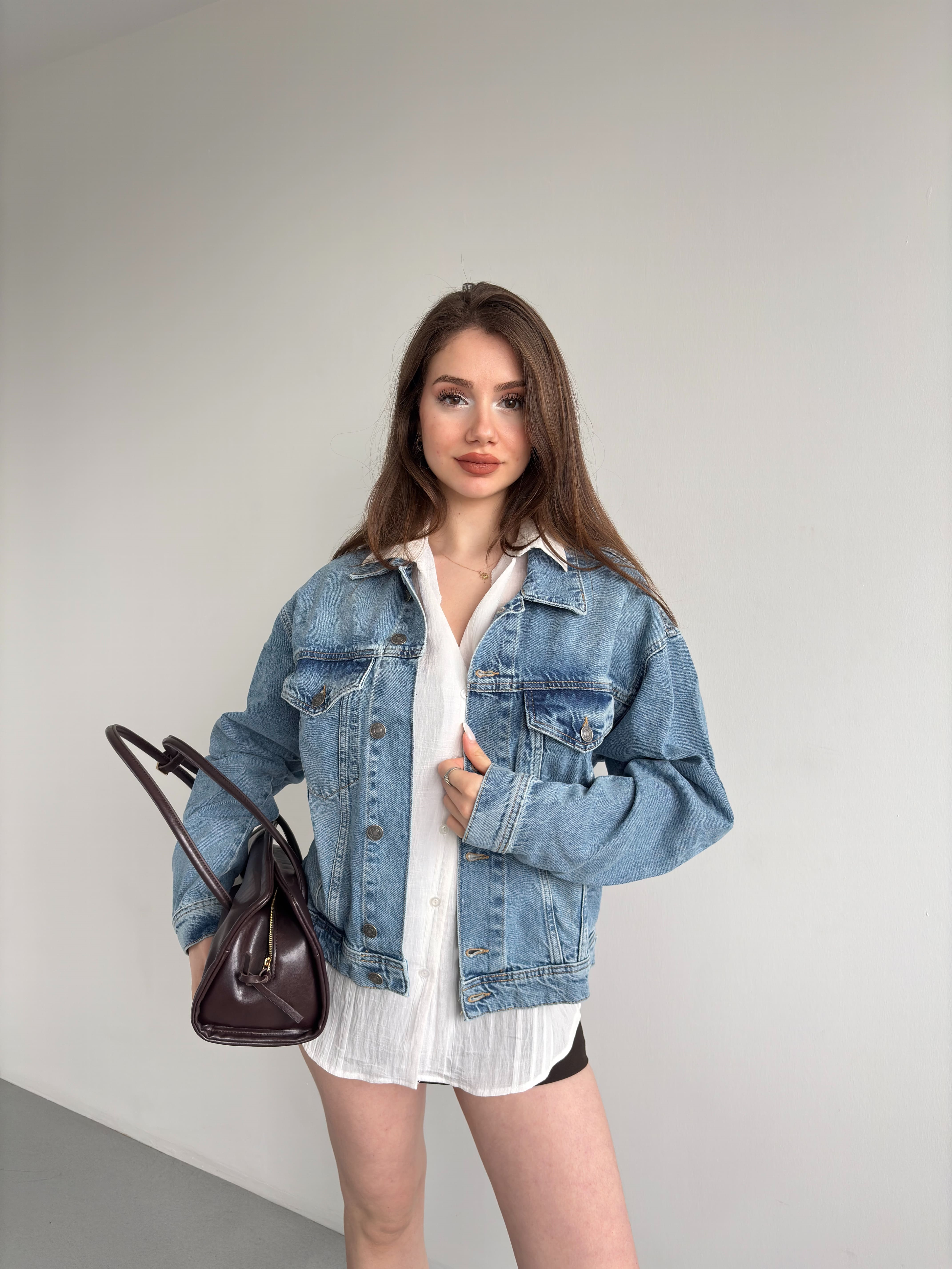 Baskılı Jean Ceket
