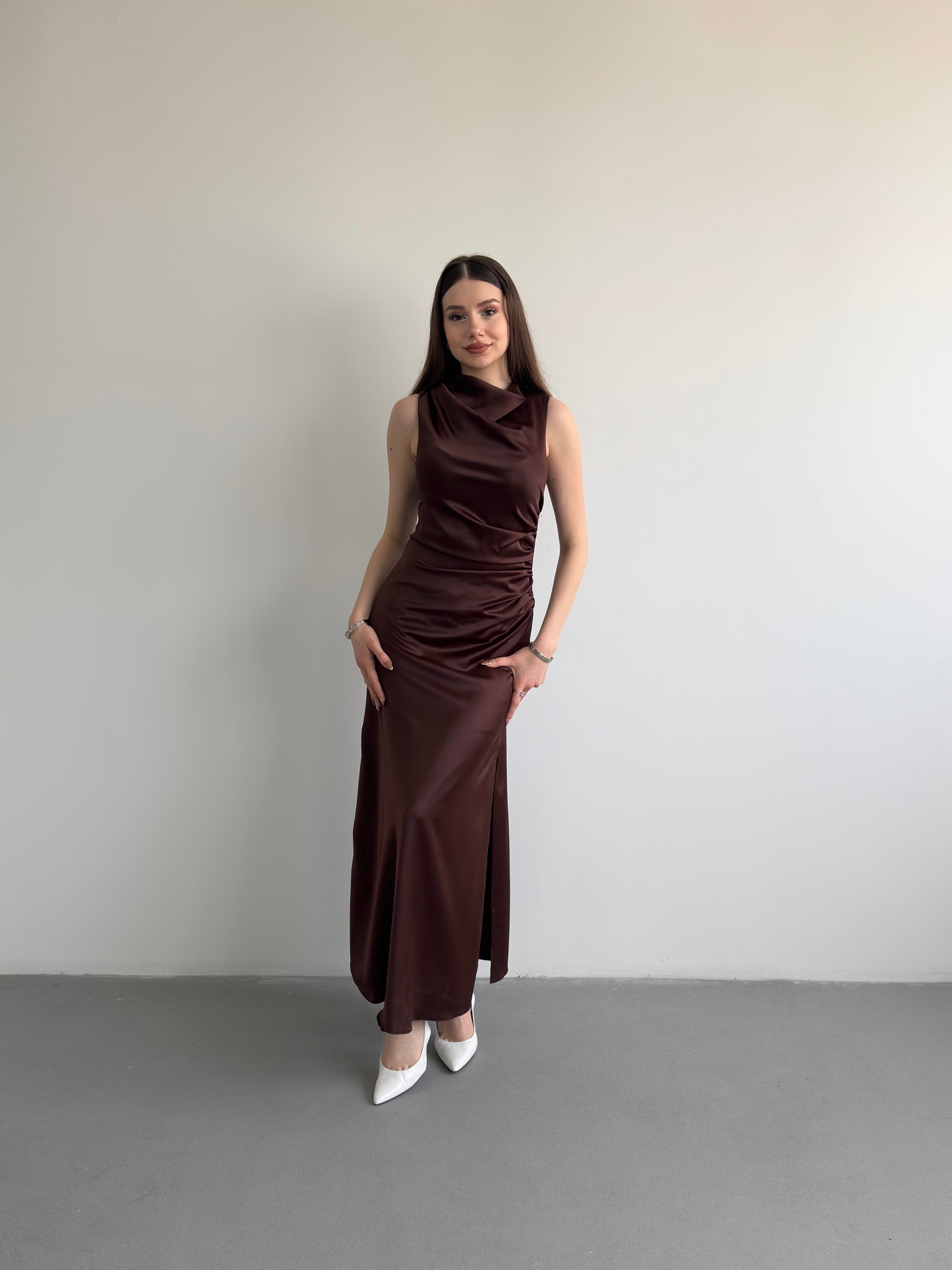 Bel Drapeli Maxi Elbise