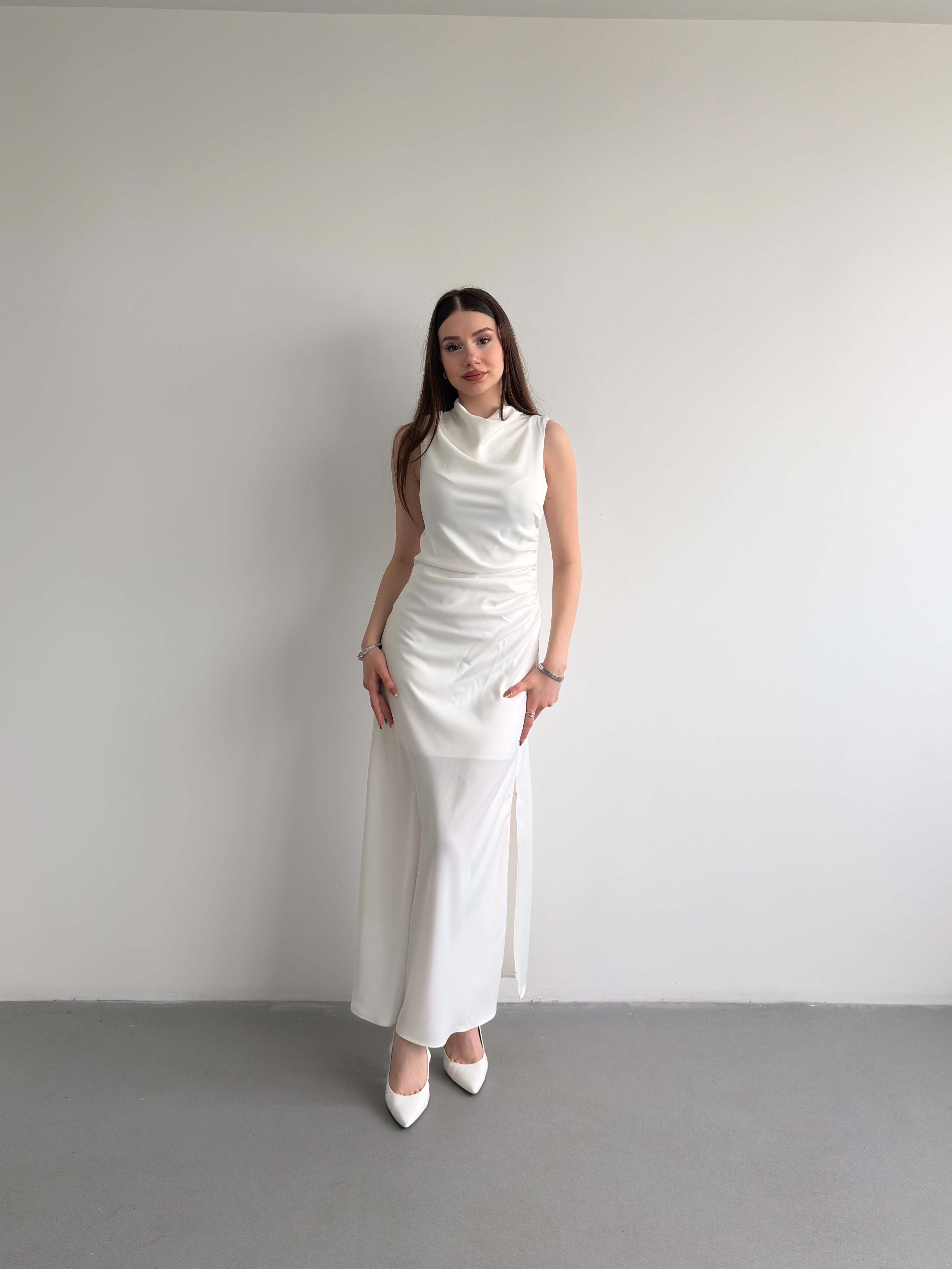 Bel Drapeli Maxi Elbise