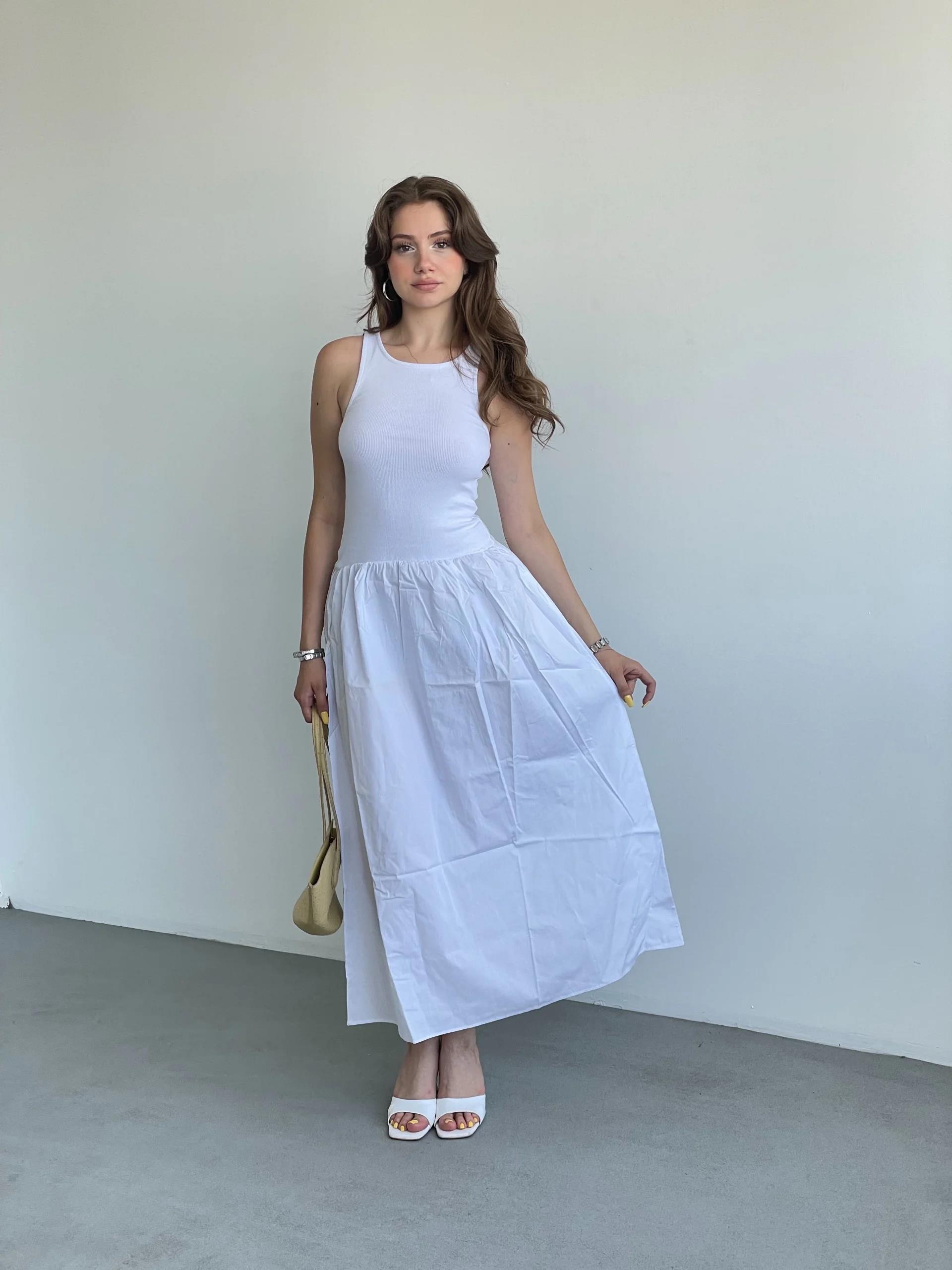 Beyaz Halter Poplin Elbise
