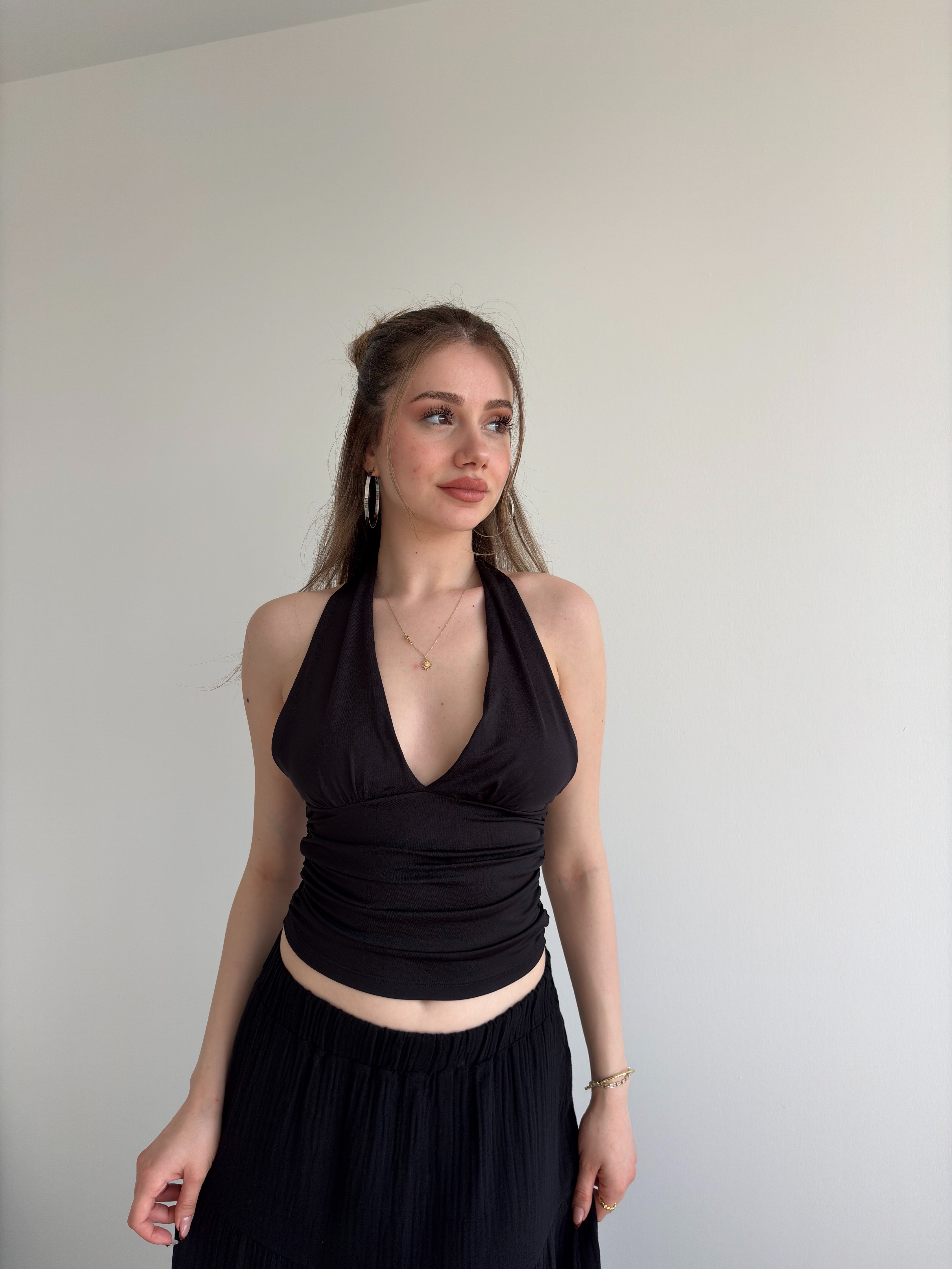 Boyundan Bağlamalı Büzgülü Crop