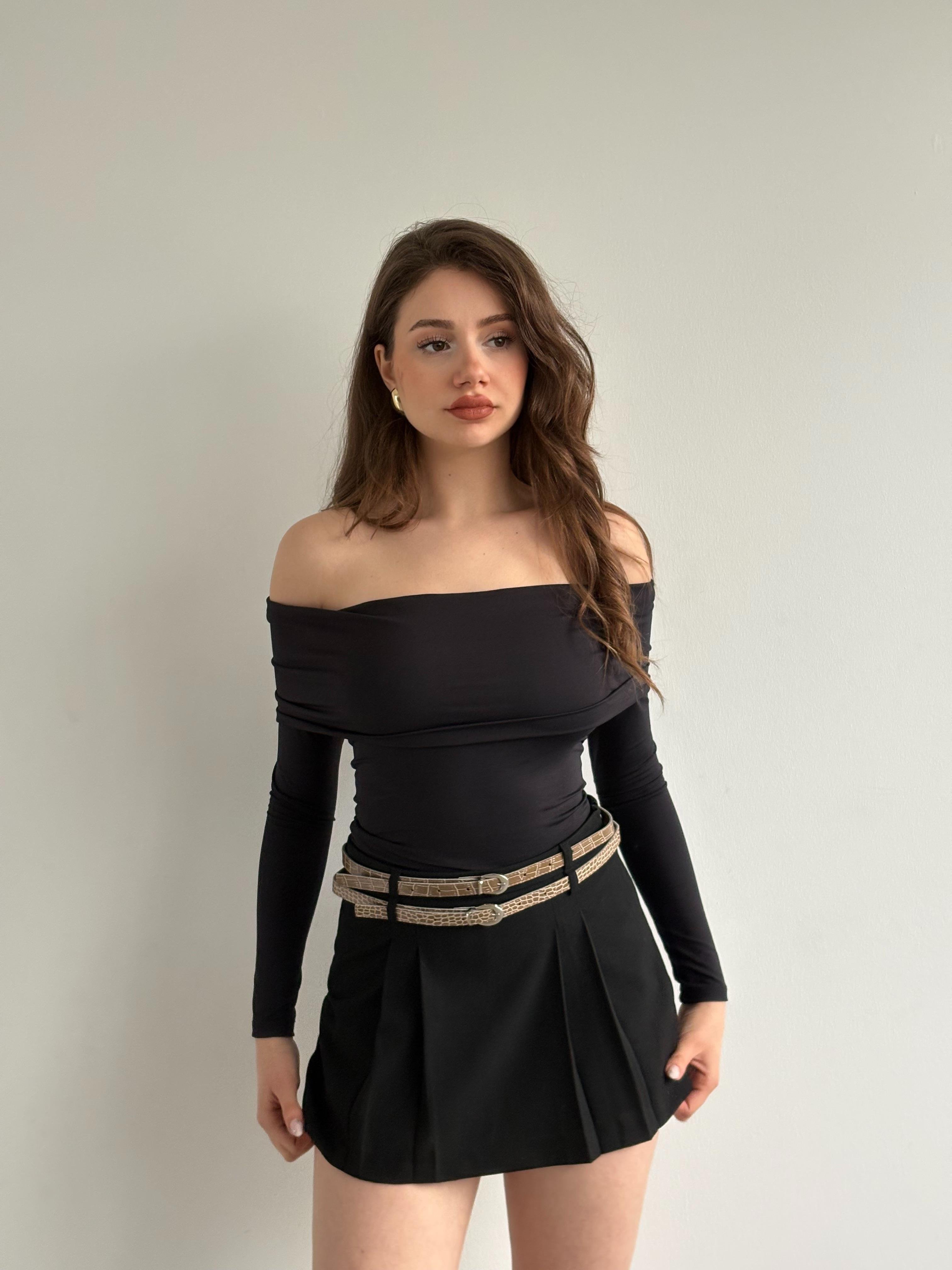 Çift kemerli Şort Etek