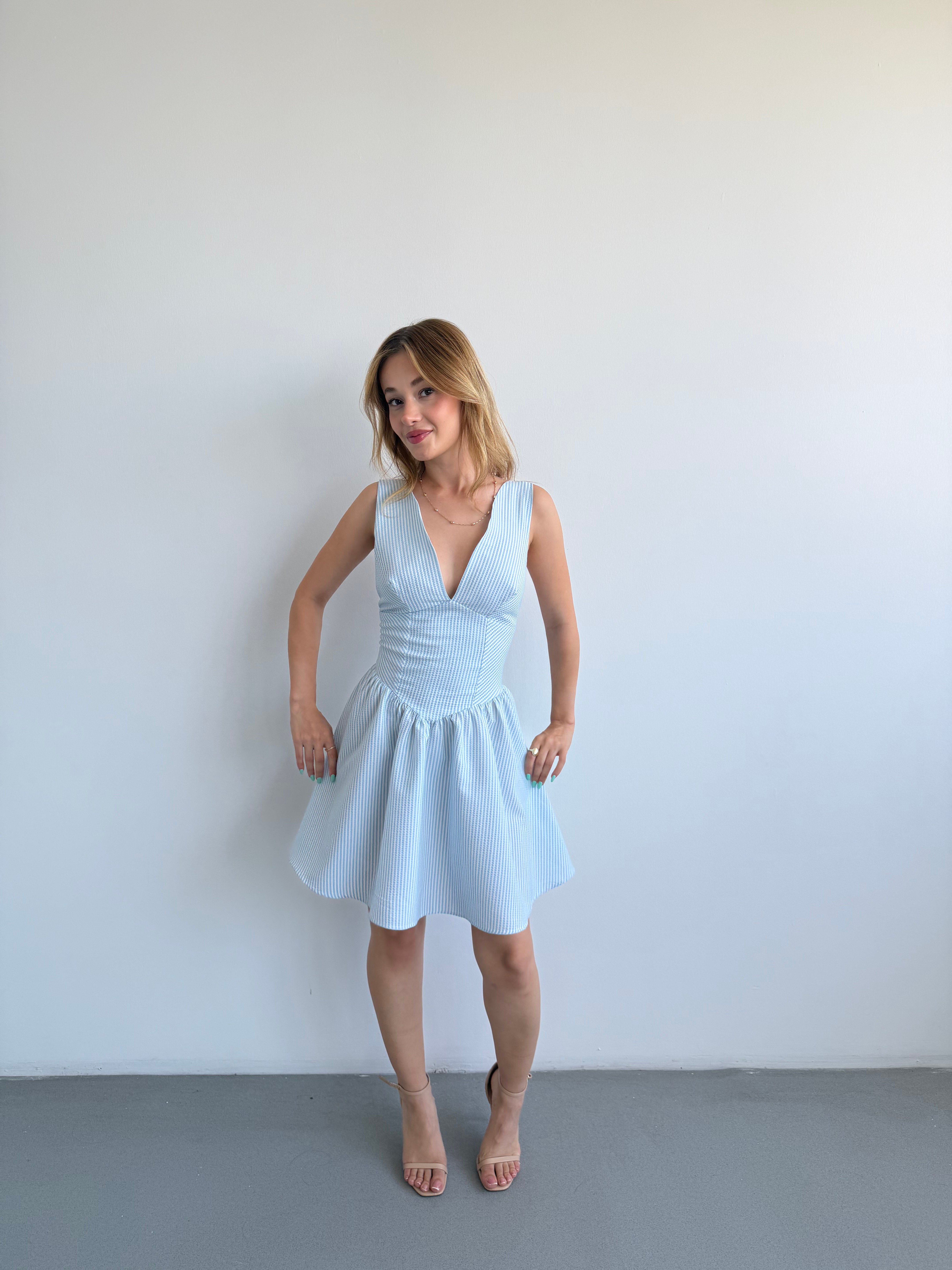 Çizgili Halter Elbise