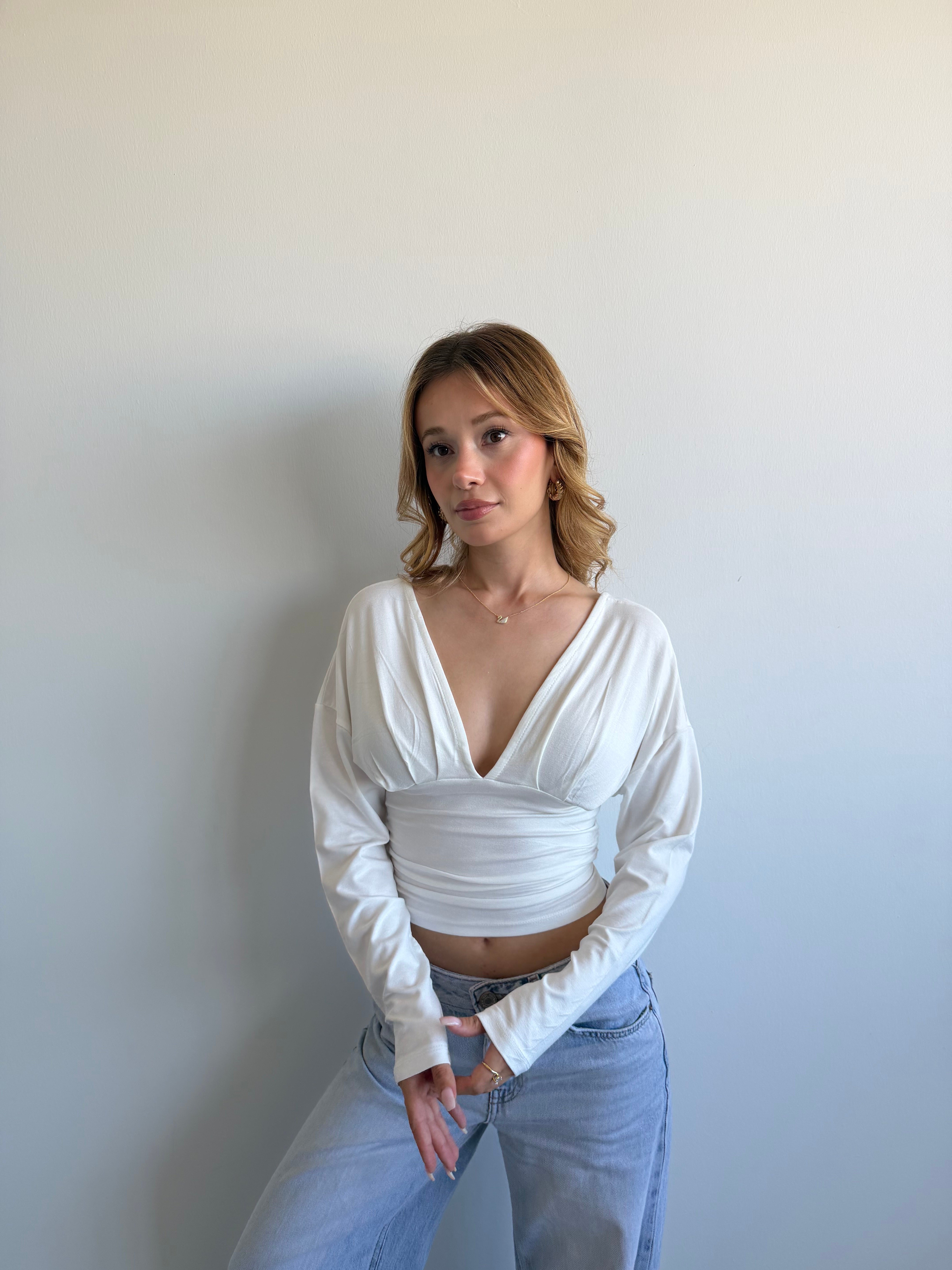Çİzgili V Kuşaklı Crop