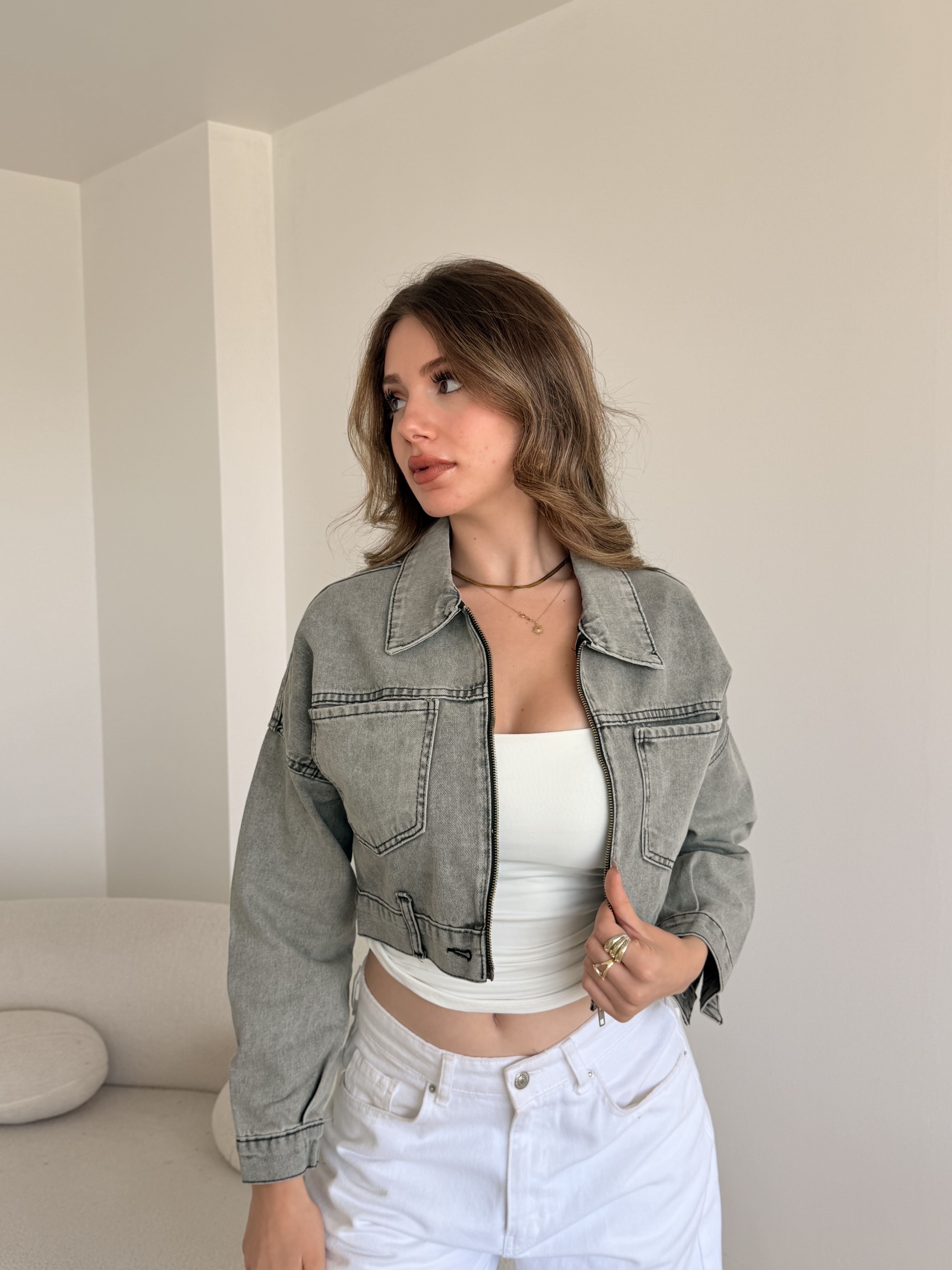 Crop Denim Ceket