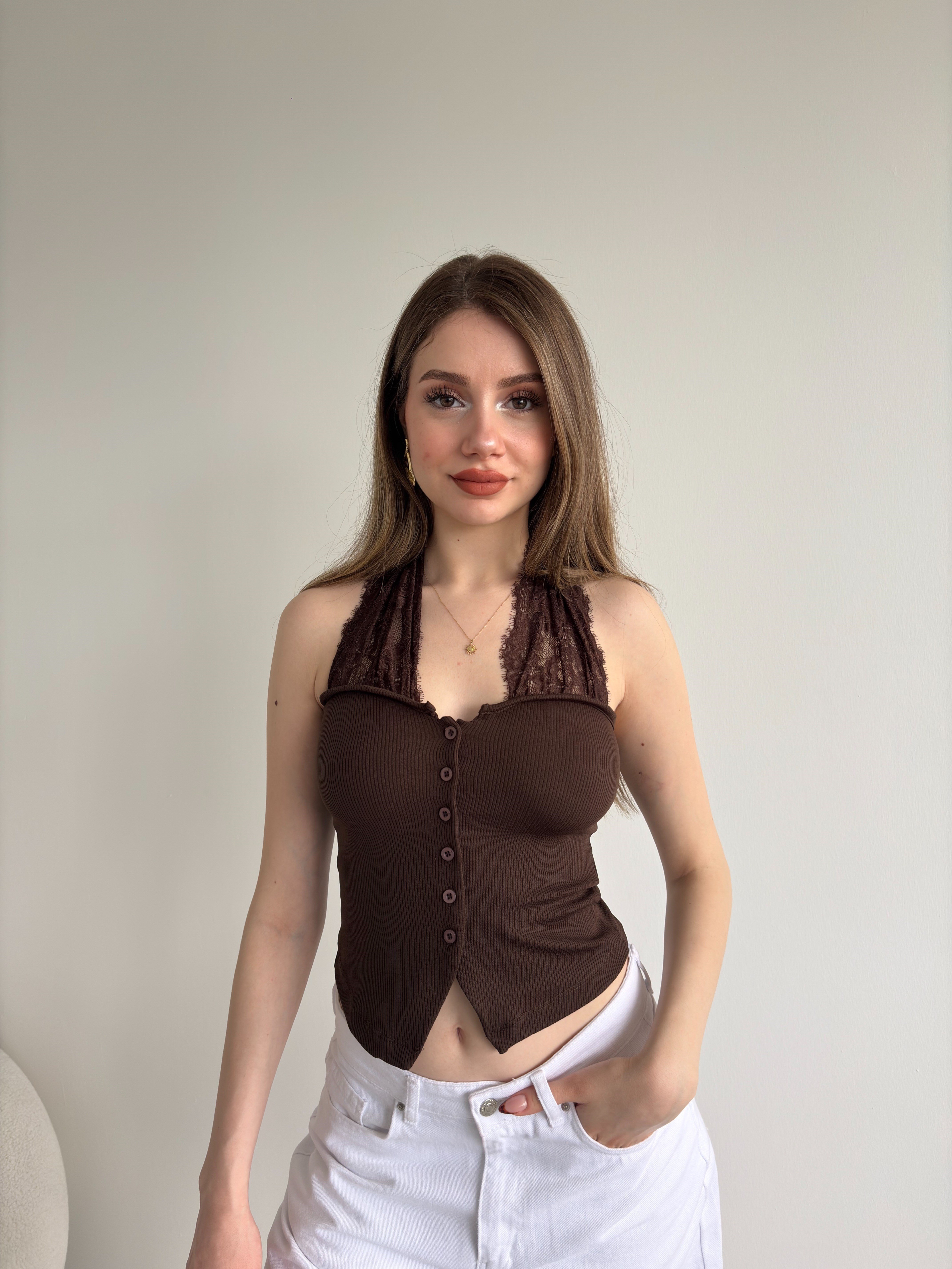 Dantel Askılı Karkorse Crop