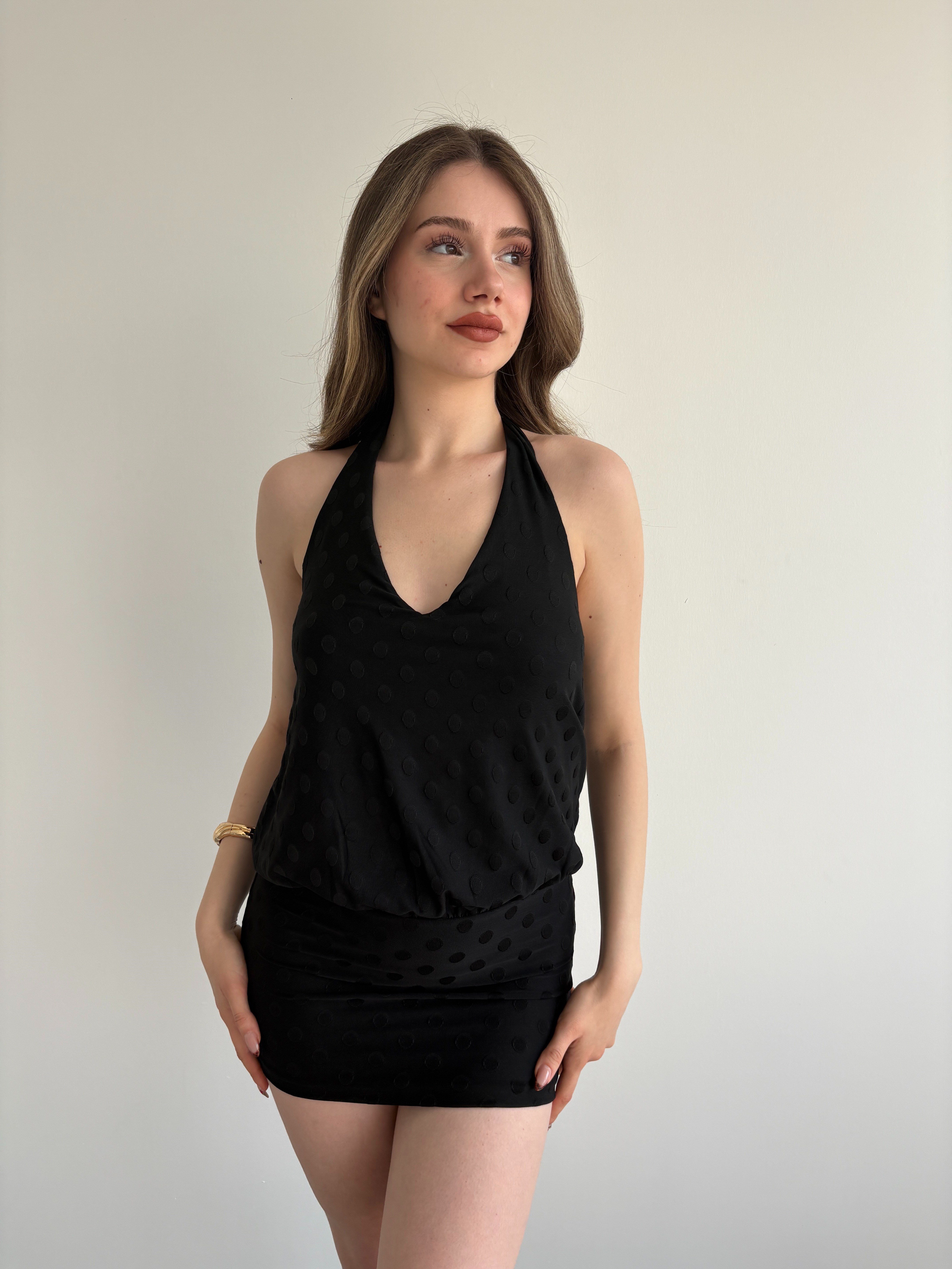 Desenli Halter Elbise