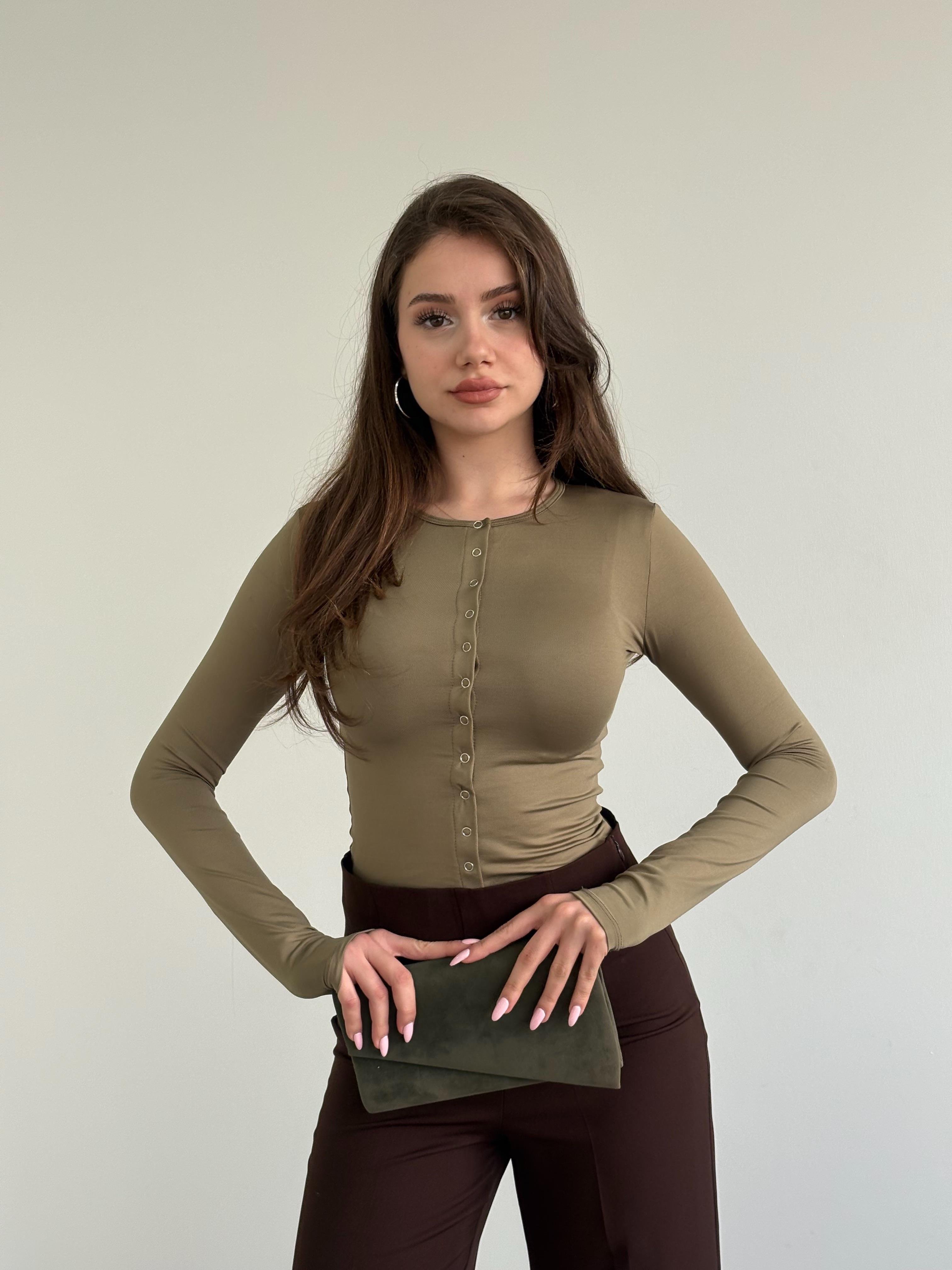 Düğmeli Poliamid Crop