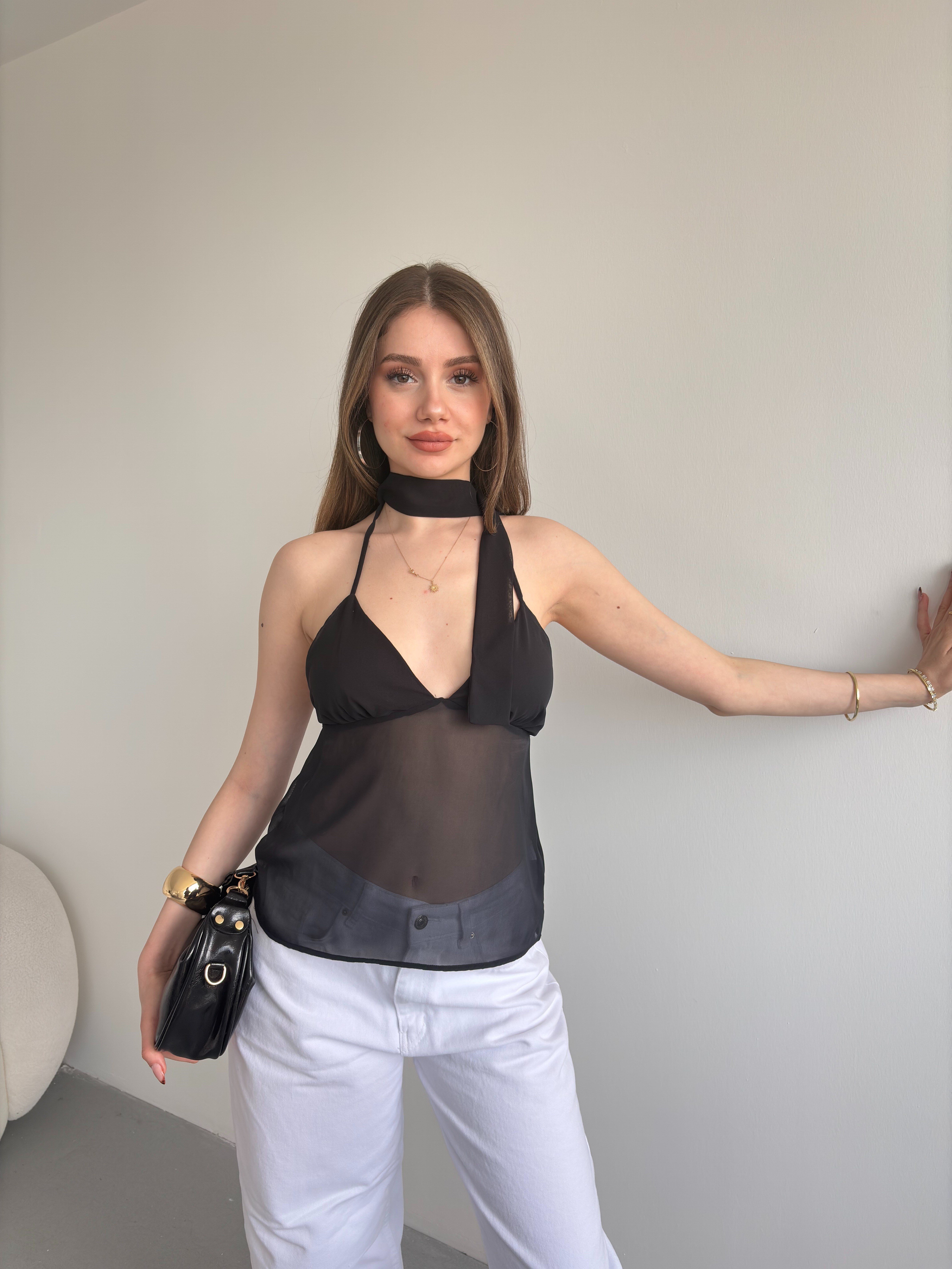 Fularlı Şİfon Bluz 