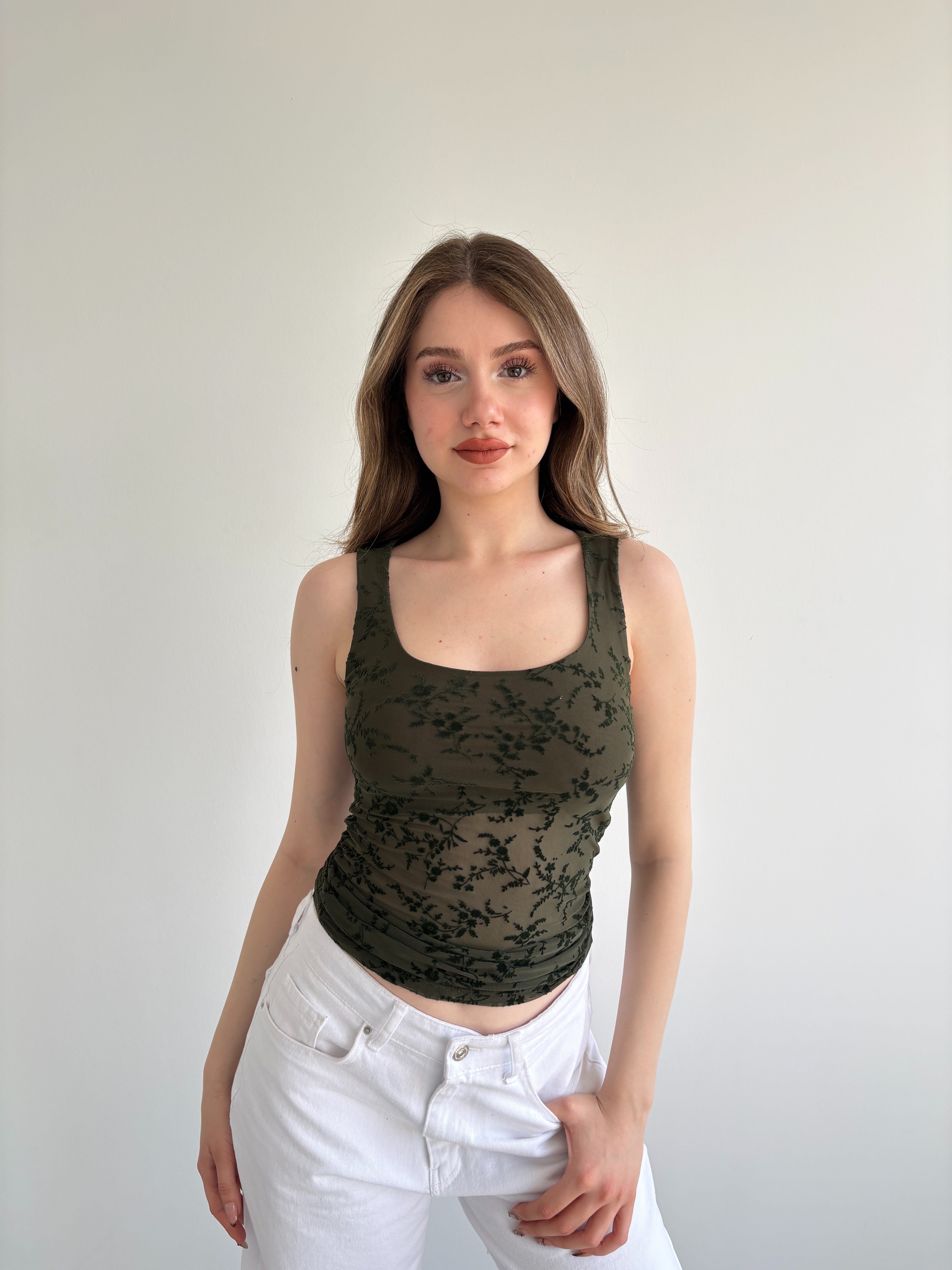 Güpürlü Haki Crop