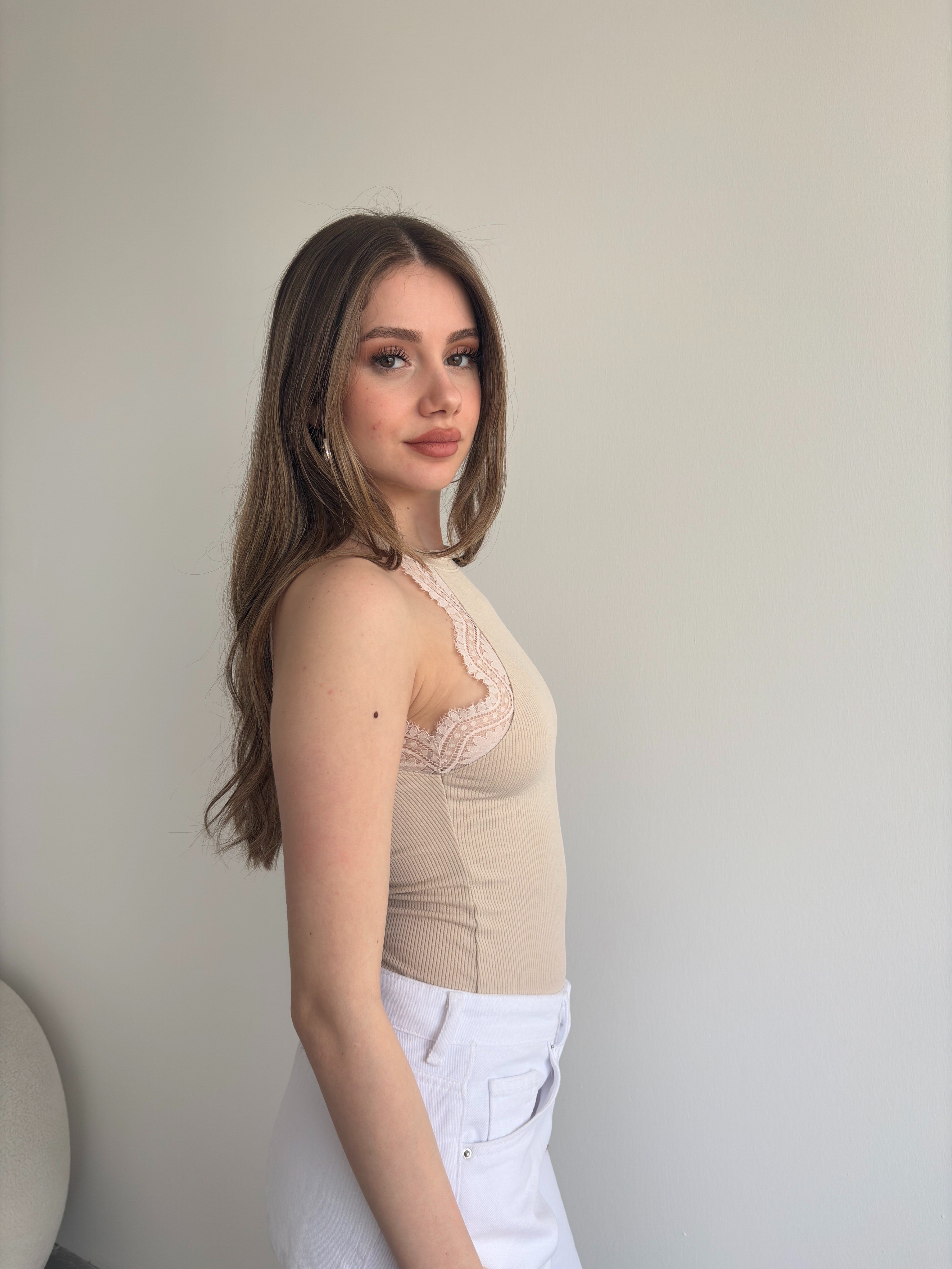 Halter Dantelli Kaşkorse Crop