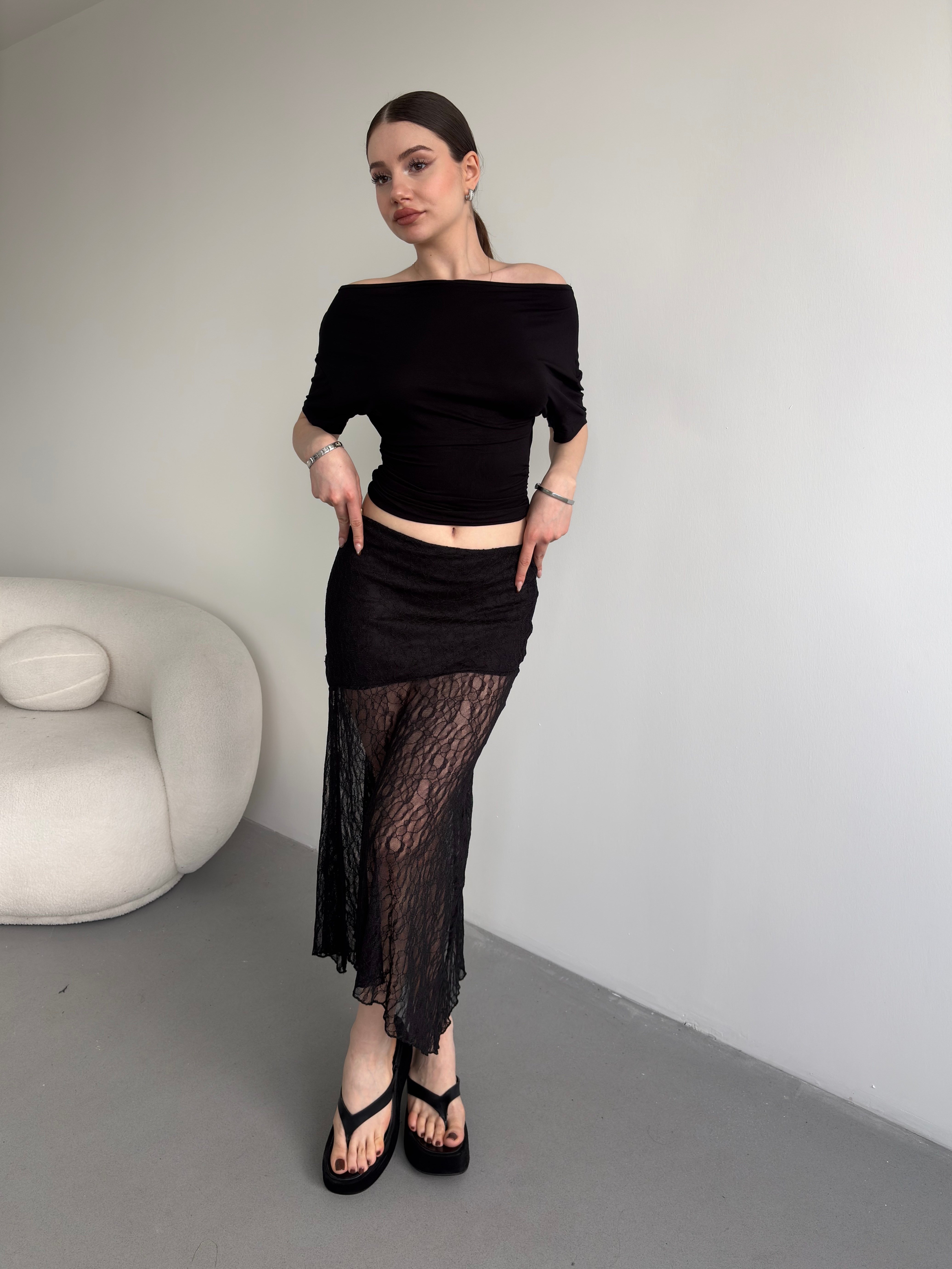 Mini Astarlı Dantel Etek