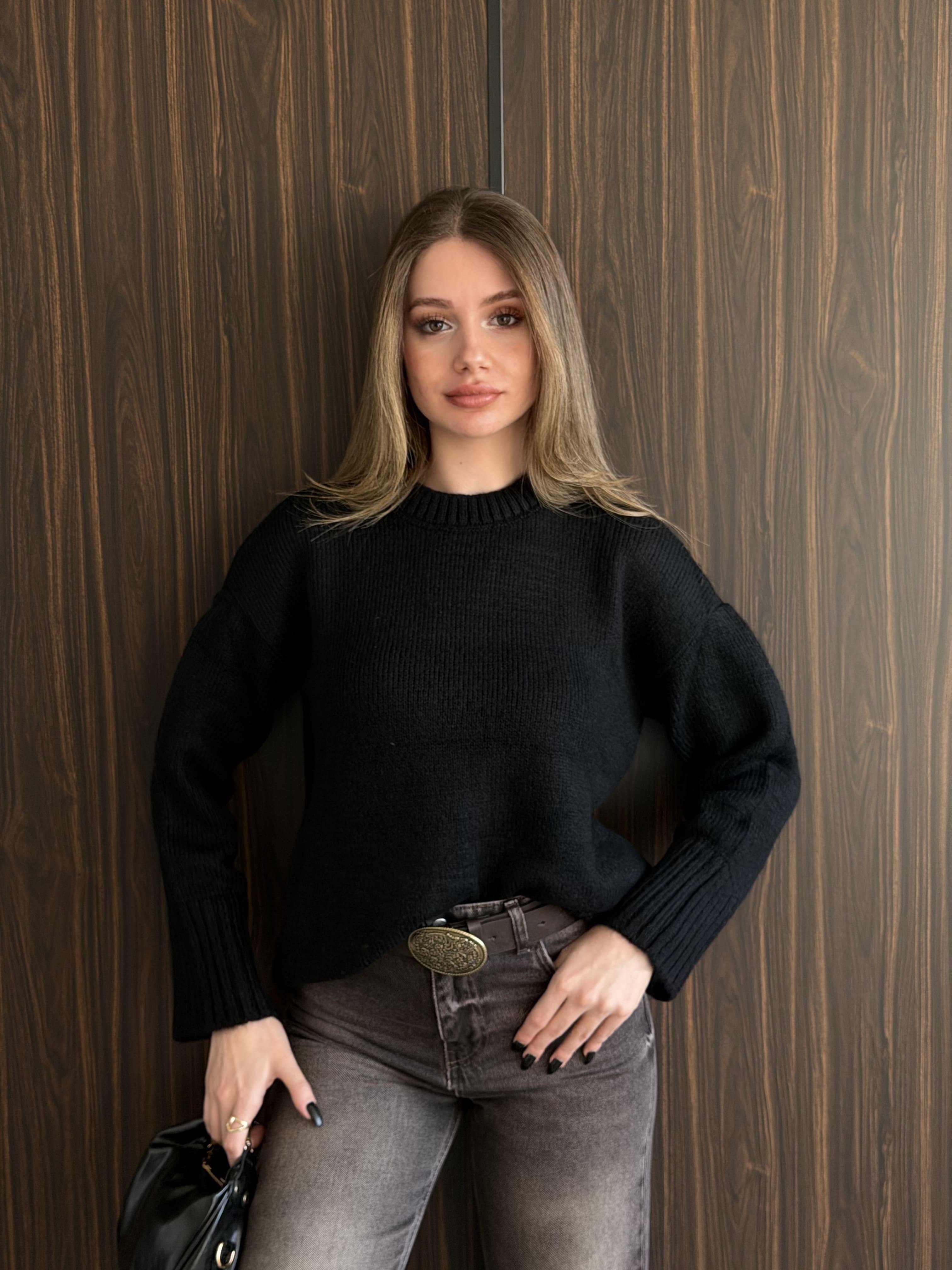 Oversize Bisiklet Yaka Kazak