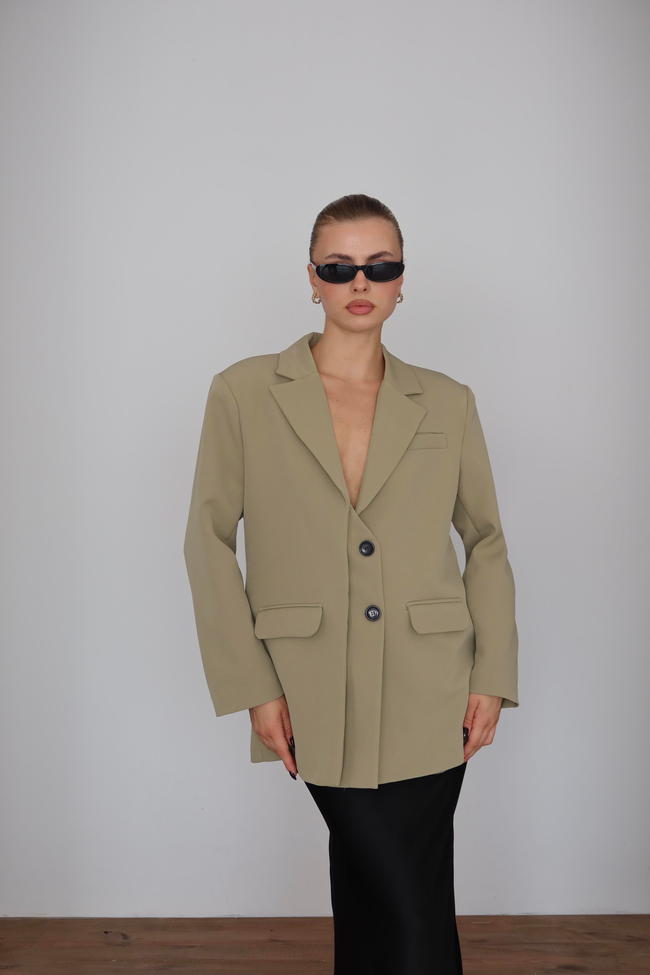 Oversize Düğme Detay Blazer