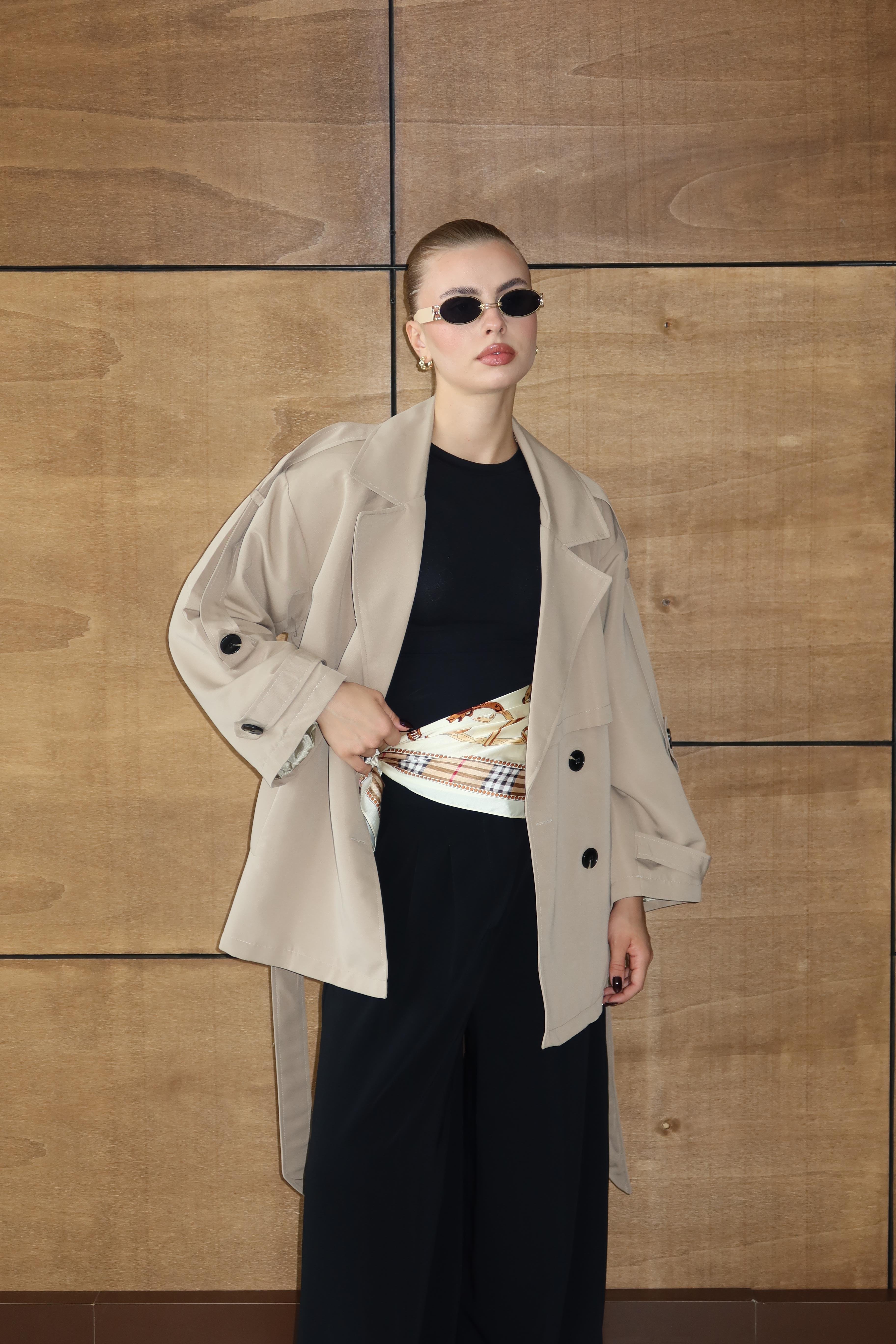 Oversize Mid Trençkot Krem