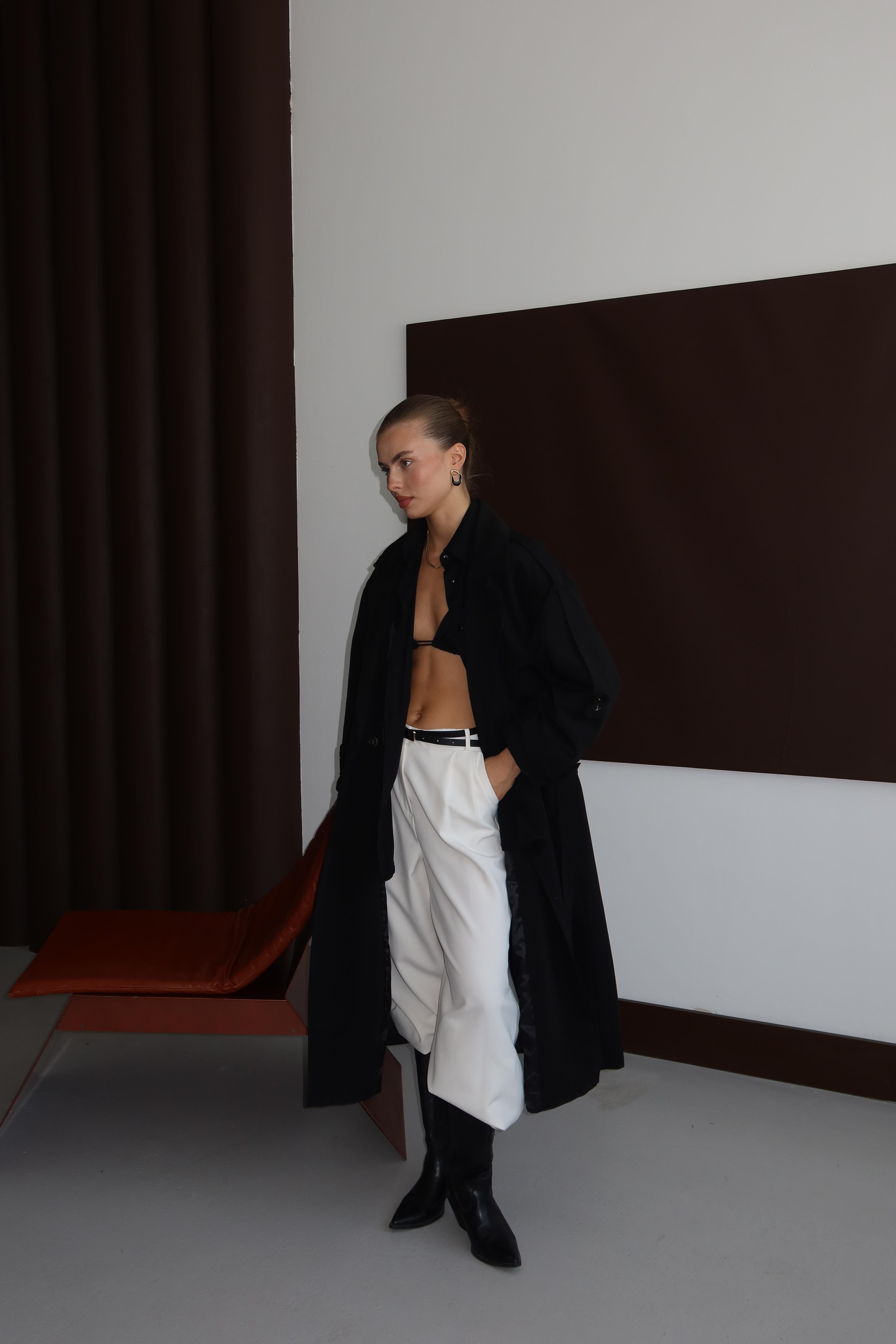 Oversize Premium Trençkot Siyah