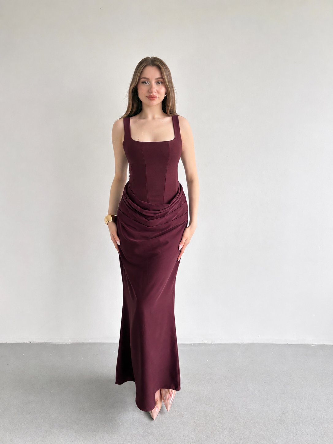 Premium Drape Detay Maxi Elbise