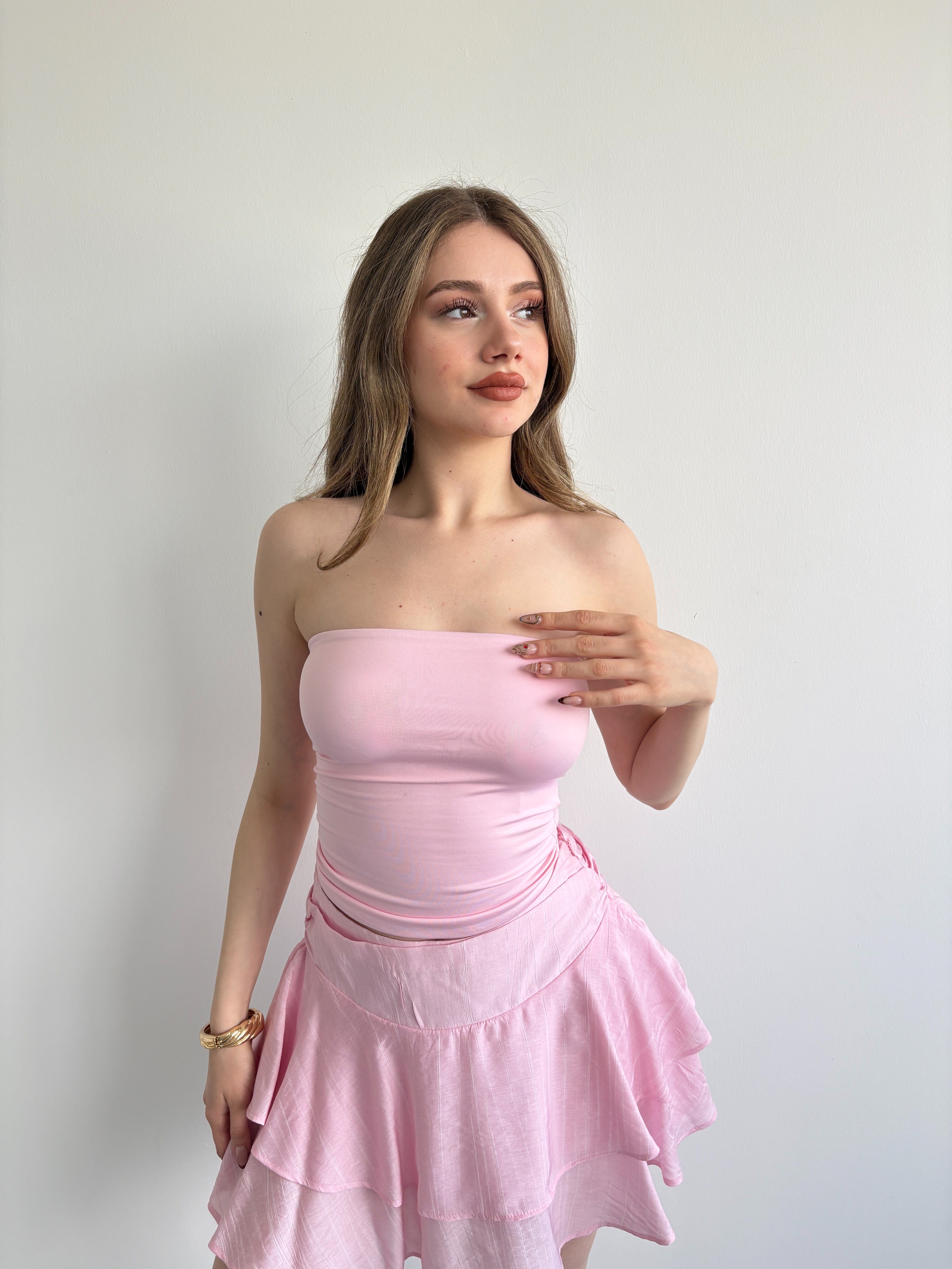 Straplez Poliamid Muadil Crop