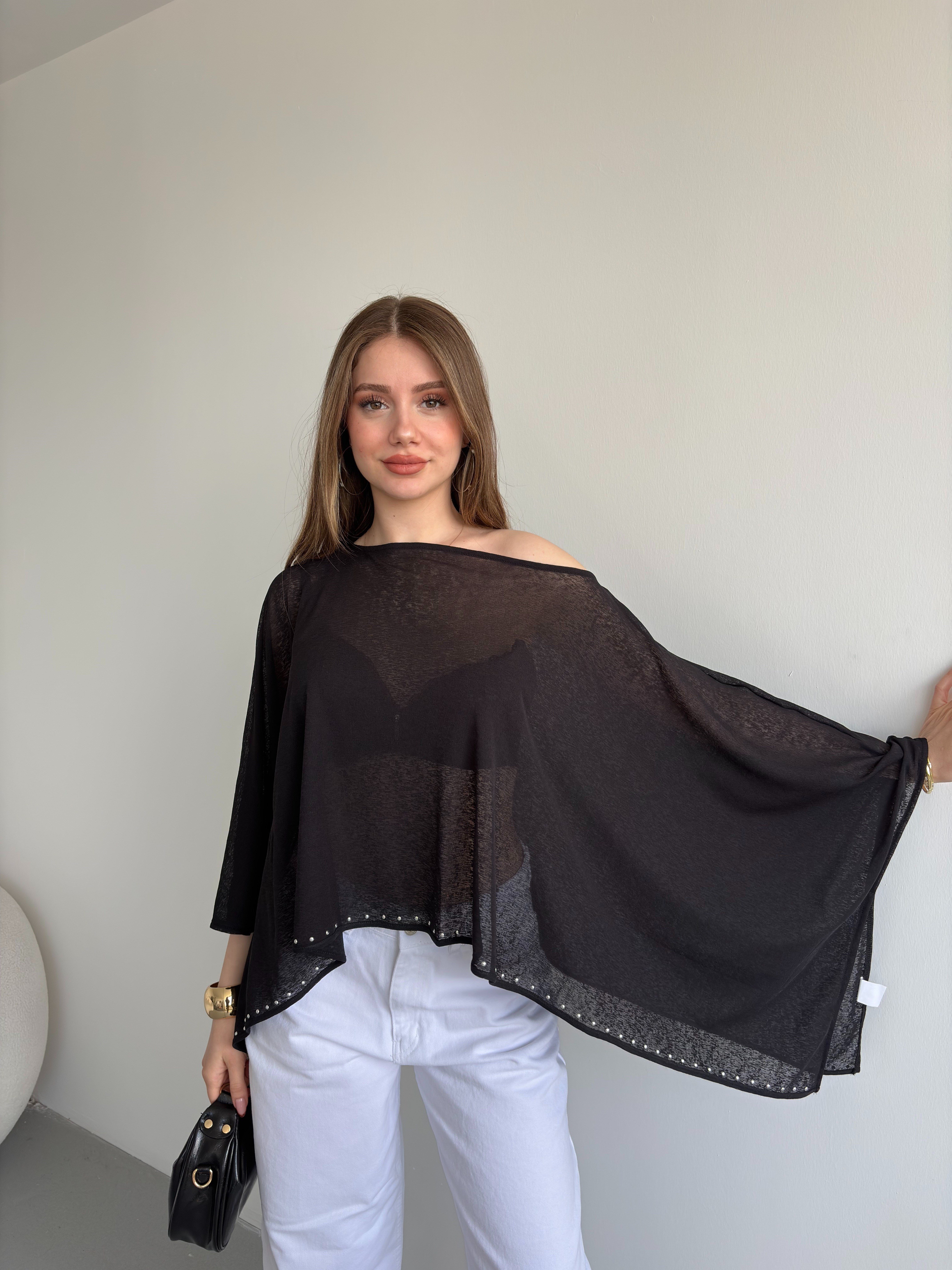 Taşlı Muadil Yarasa Bluz