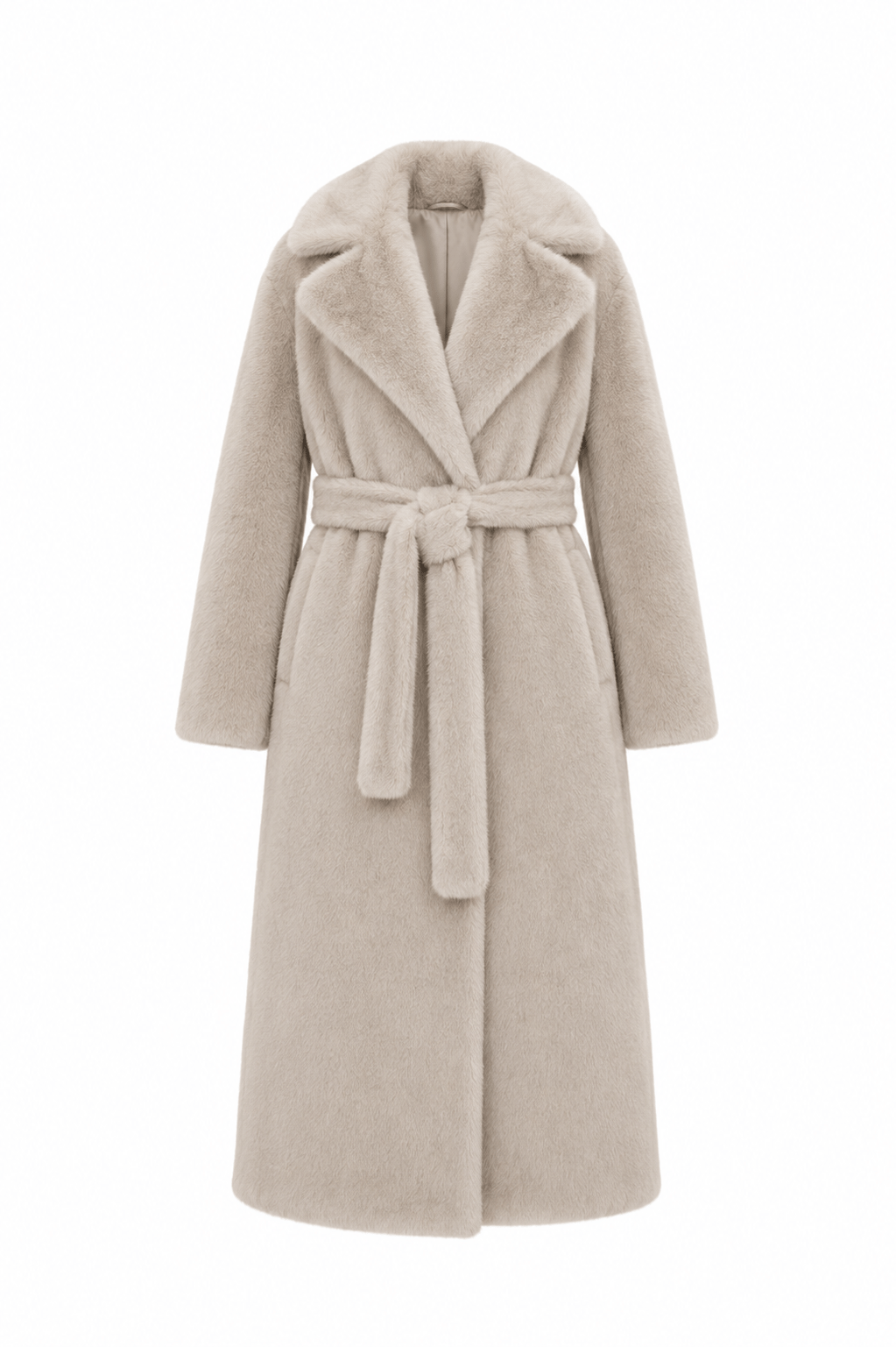 Aino Belt Faux Fur Coat-Gray