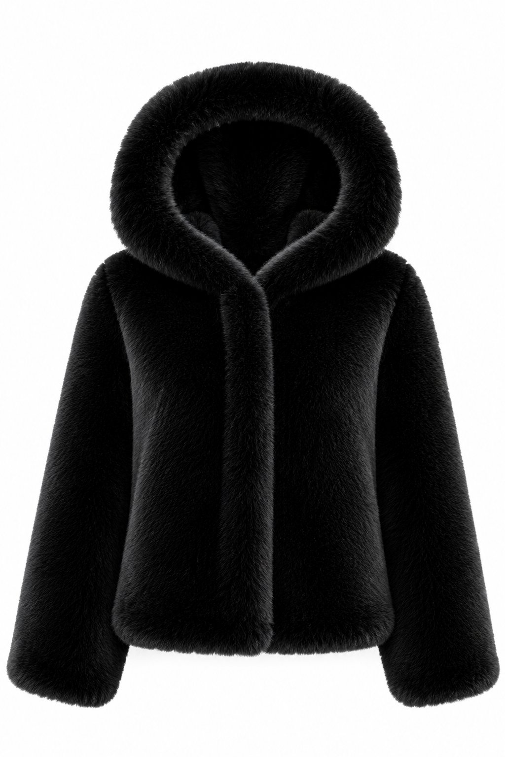 Alba Hood Faux Fur Jacket-Black