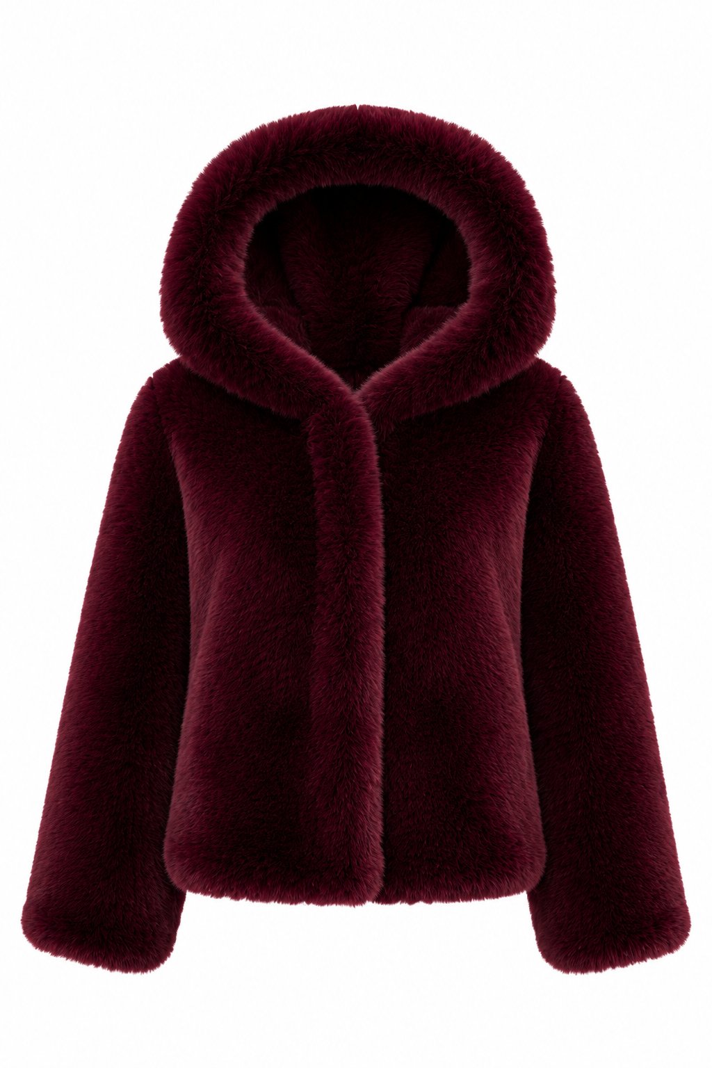 Alba Hood Faux Fur Jacket-Burgundy
