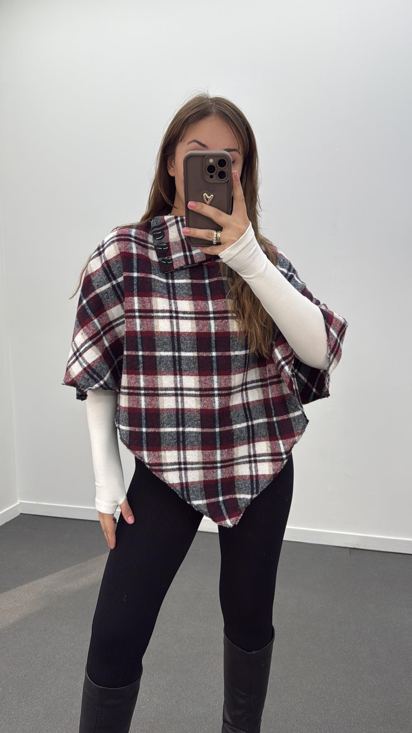 Ahren Bordo 3 Düğmeli Ekoseli Panço