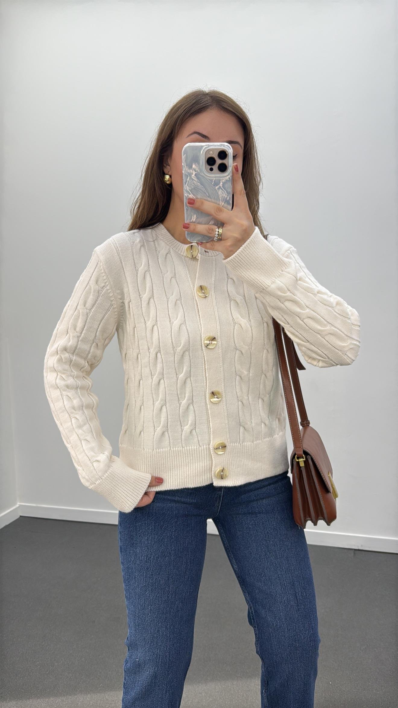 Alyona Krem Örgü Triko Hırka