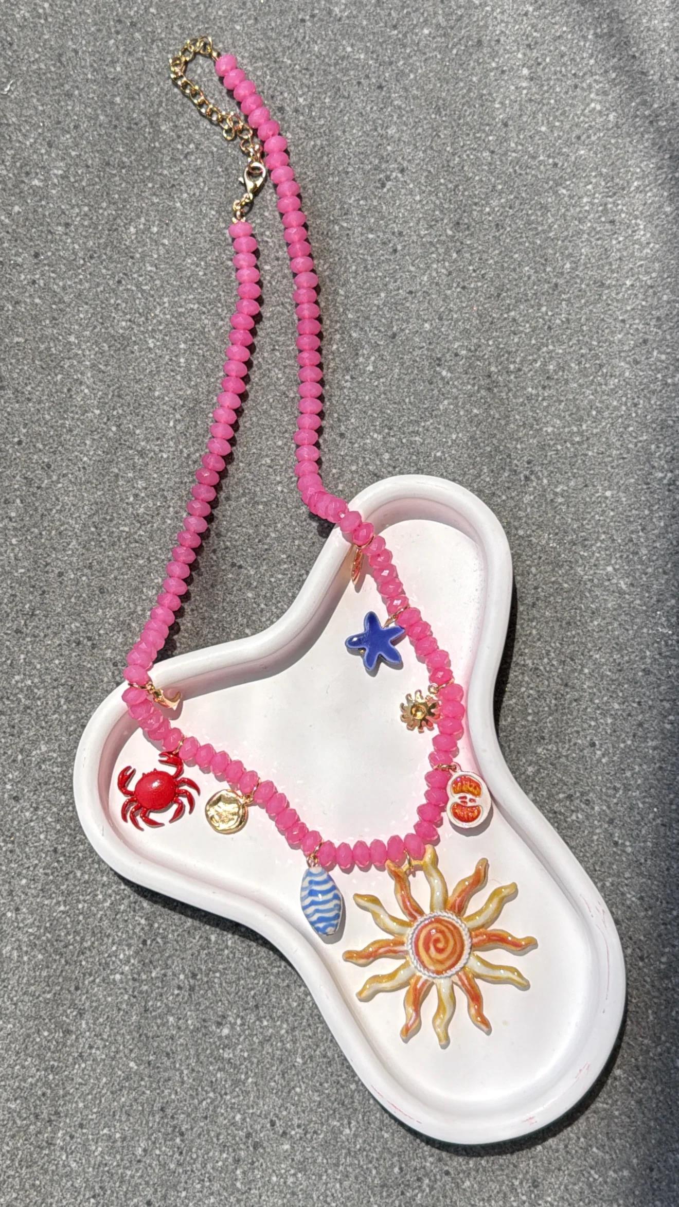 Aneta Güneş Ve Deniz Kabuklu Pembe Uzun Kolye
