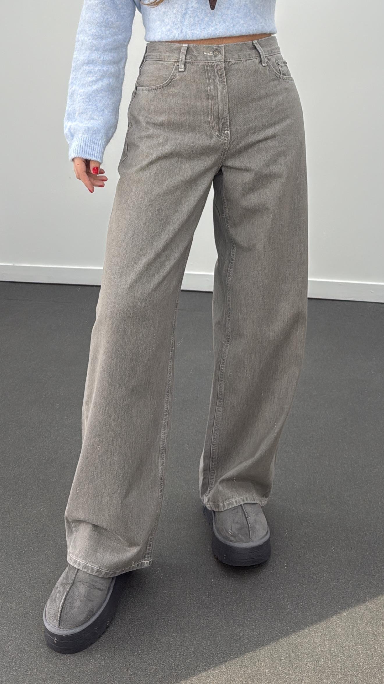 Astrid Gri Yıkamalı Palazzo Jeans