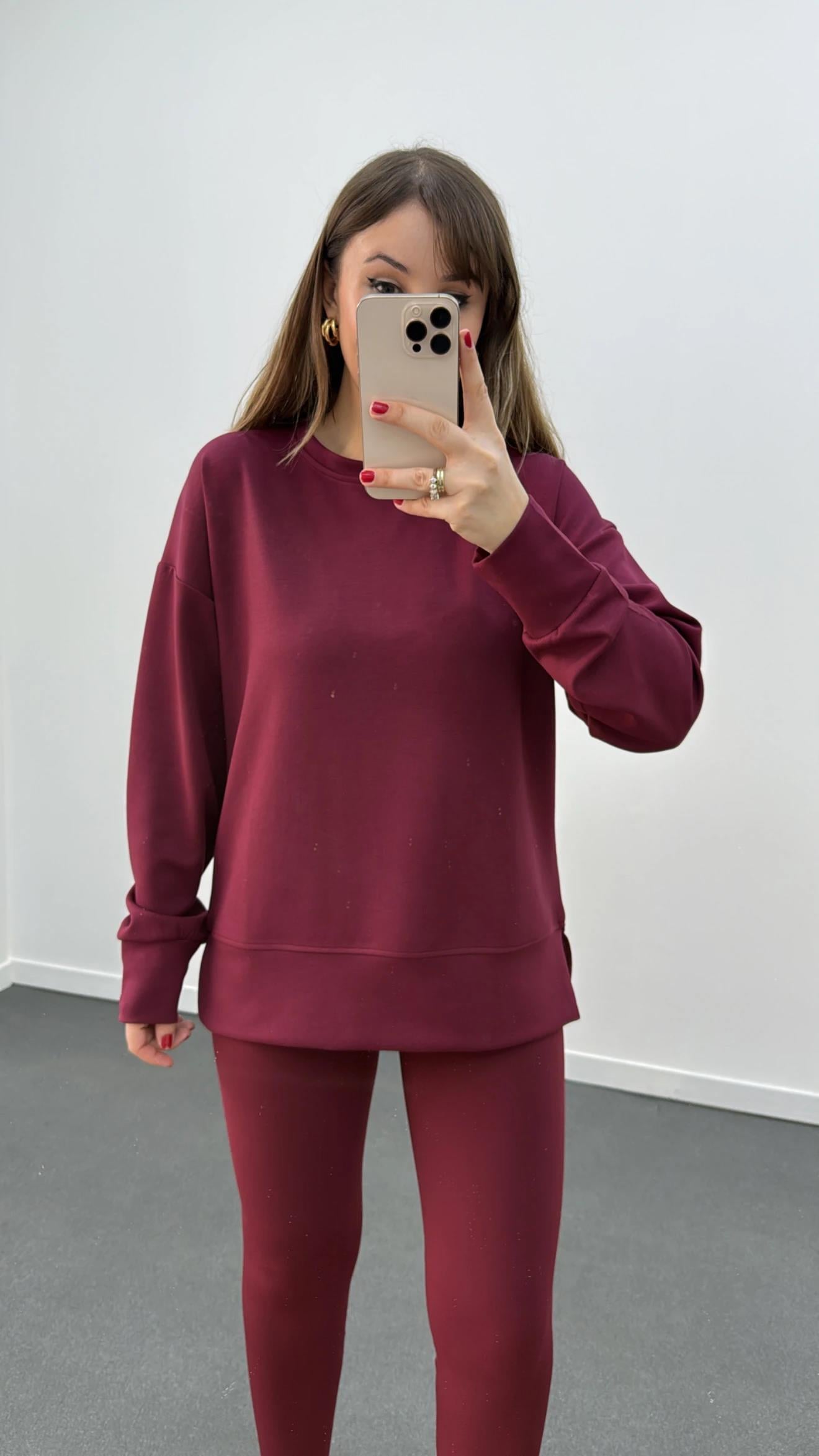 Aurnia Bordo Renk Modal Yumuşak Kumaşlı Sweat
