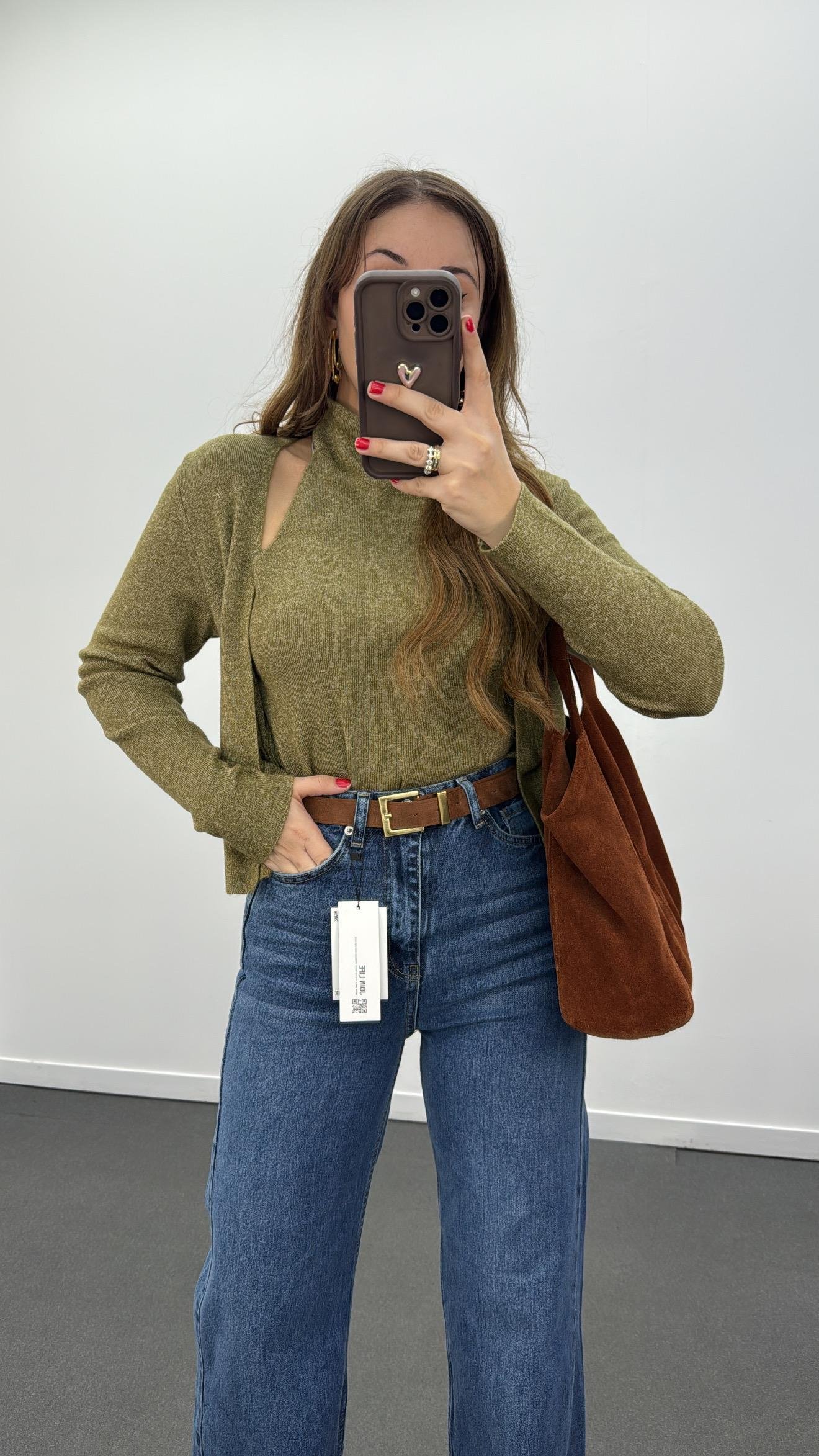 Avery Yeşil Balıkçı Hırka Birleşik Dikişli Triko