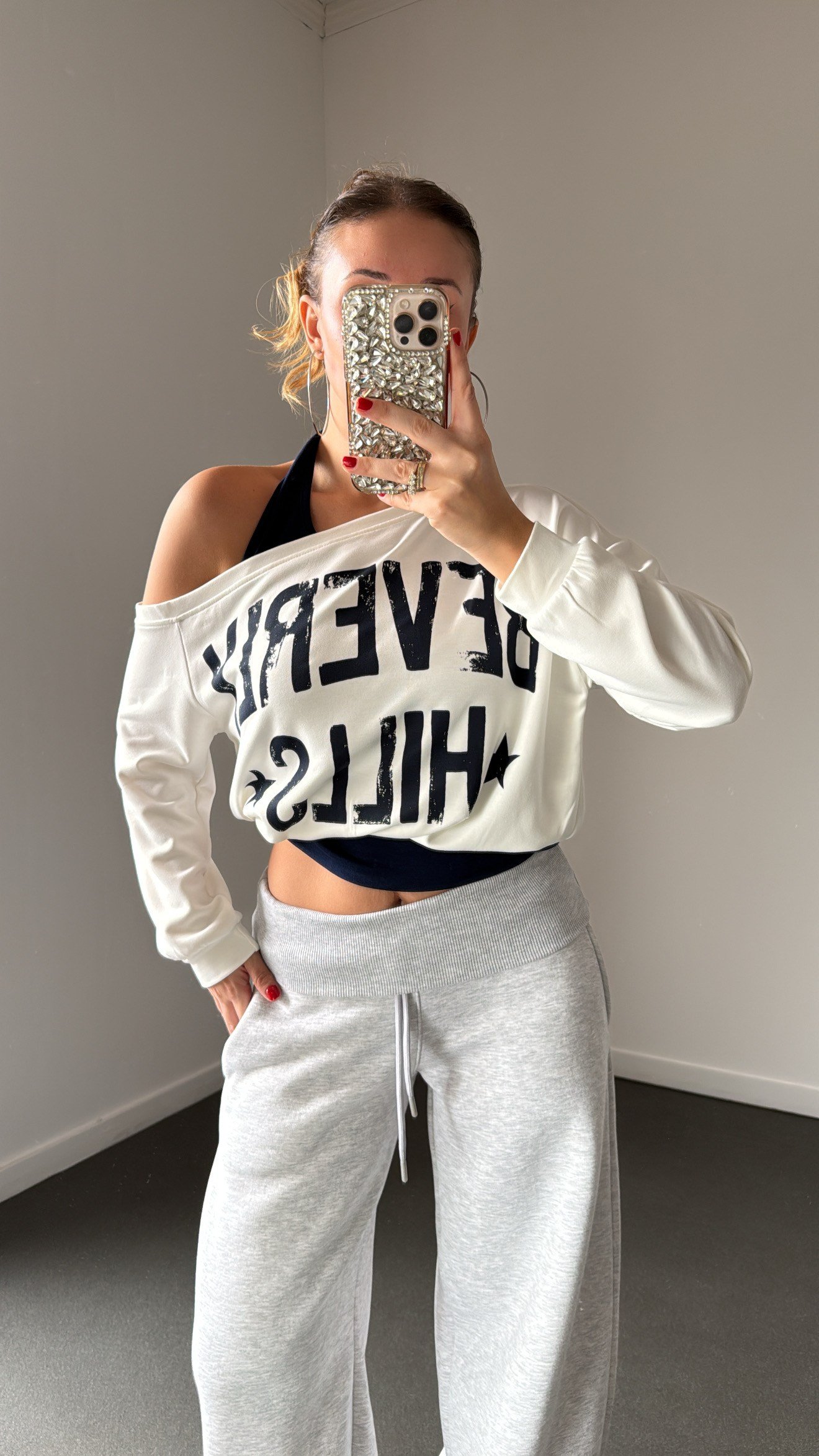 Beverly Hills Beyaz-Lacivert Atletli Sweatshirt