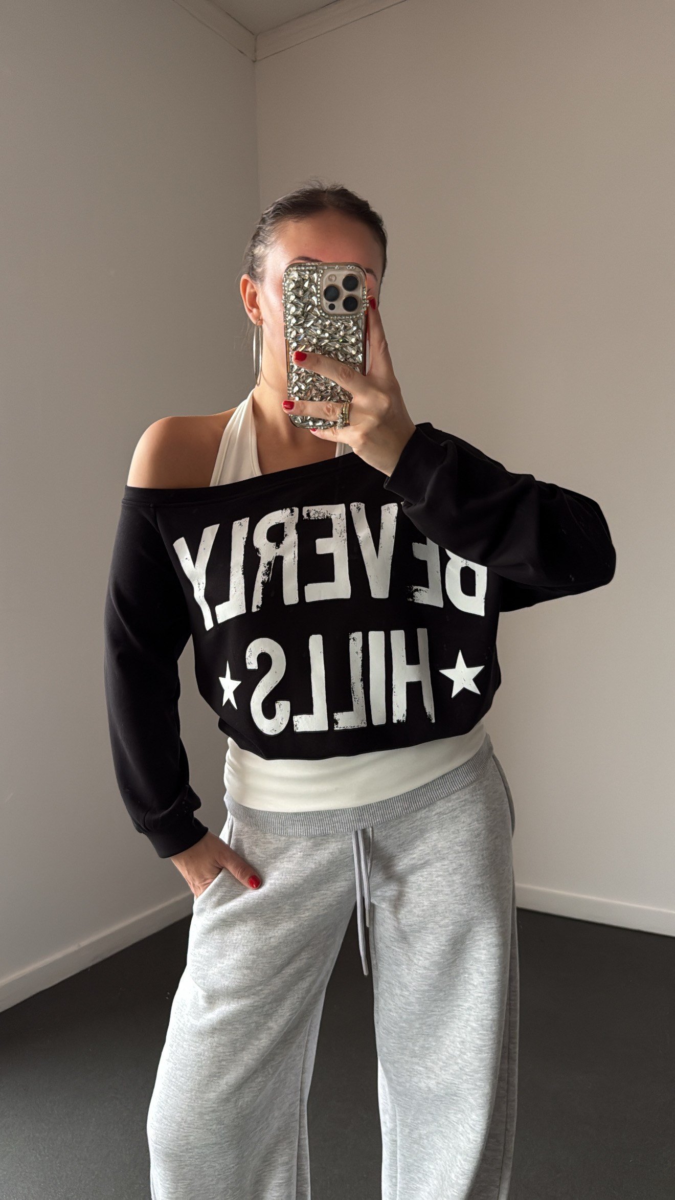 Beverly Hills Siyah-Beyaz Atletli Sweatshirt
